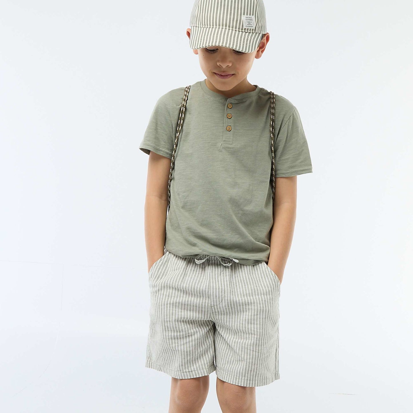 Lightweight Striped Linen Blend Shorts KHAKI