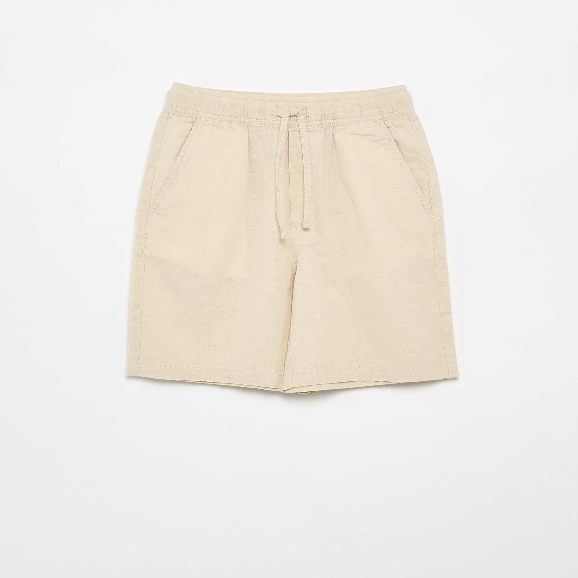 Lightweight Striped Linen Blend Shorts BEIGE