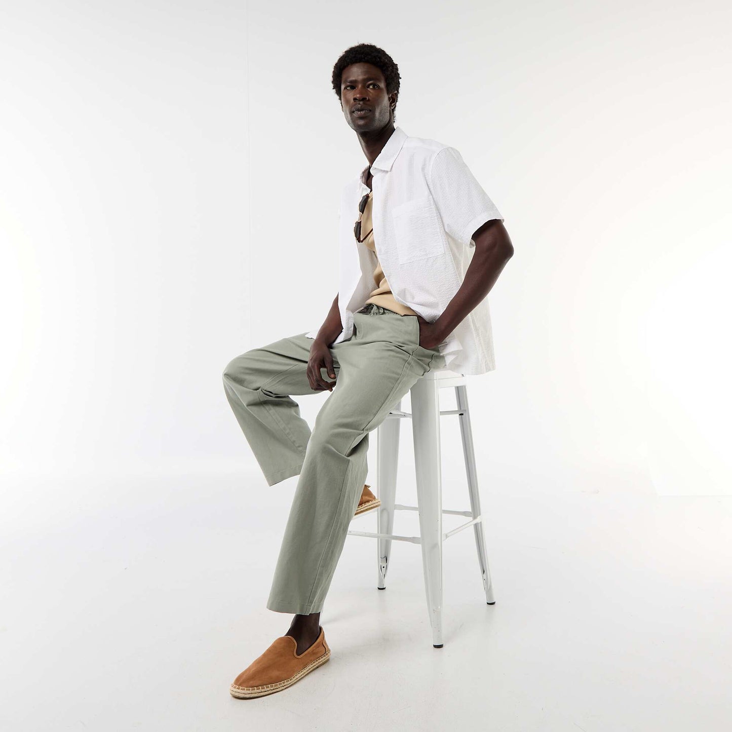 Short-sleeved seersucker shirt WHITE
