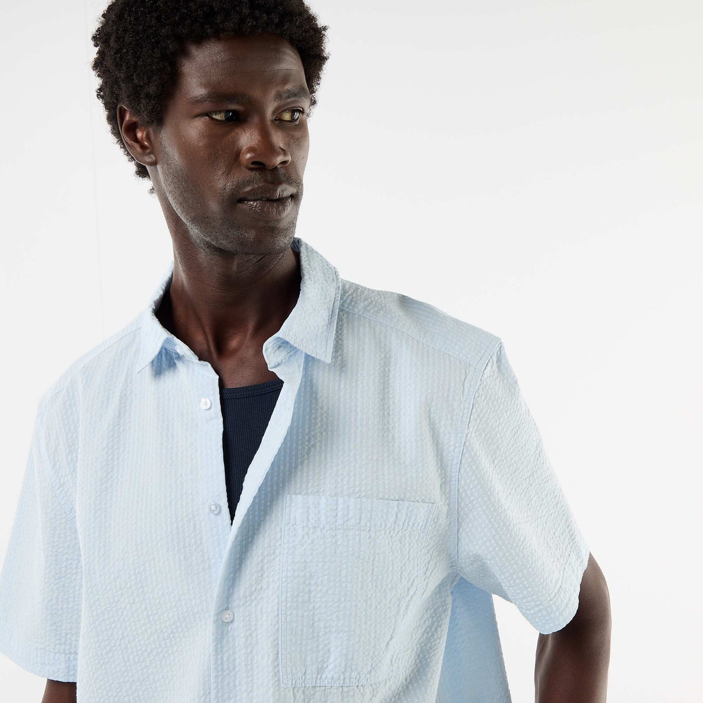 Short-sleeved seersucker shirt BLUE