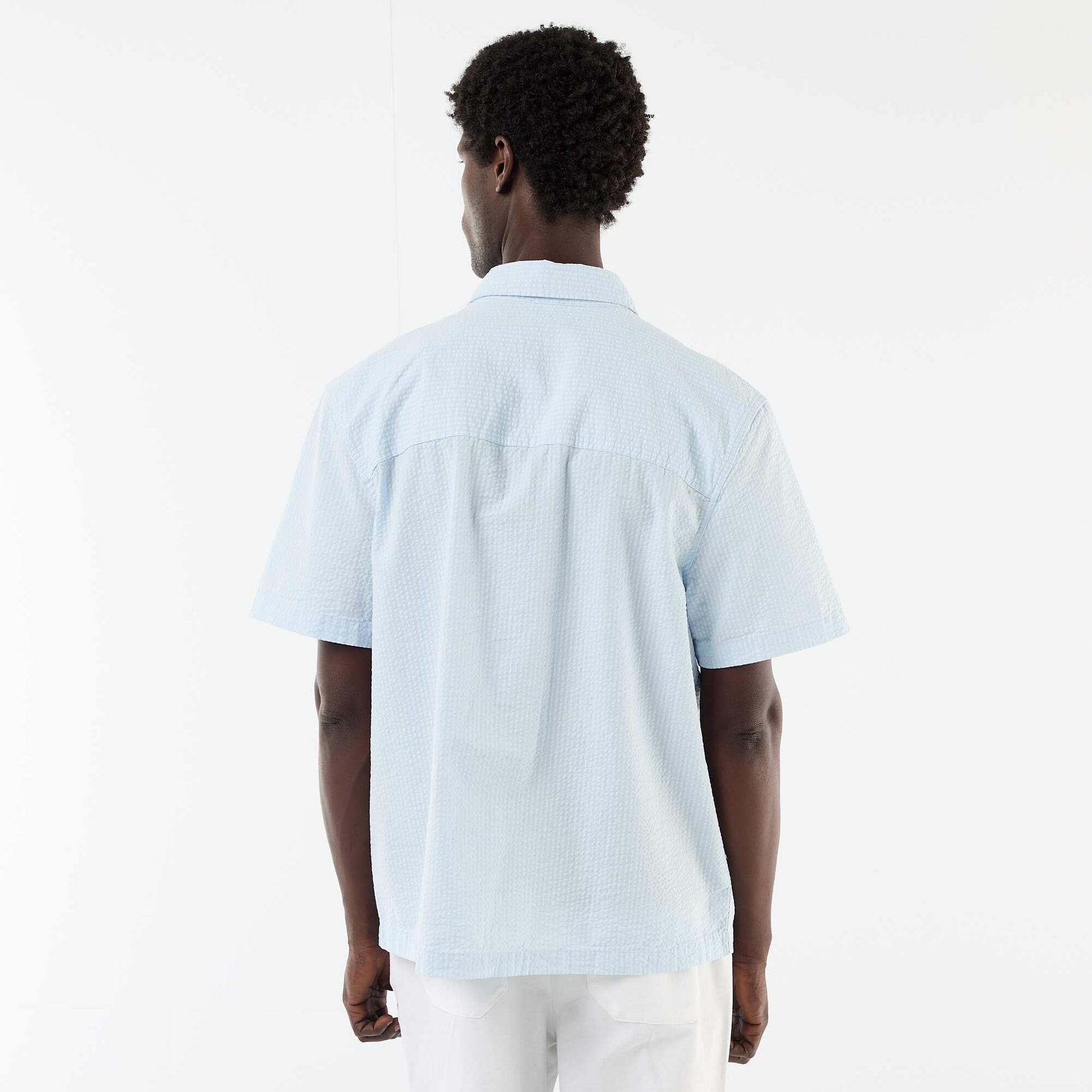 Short-sleeved seersucker shirt BLUE