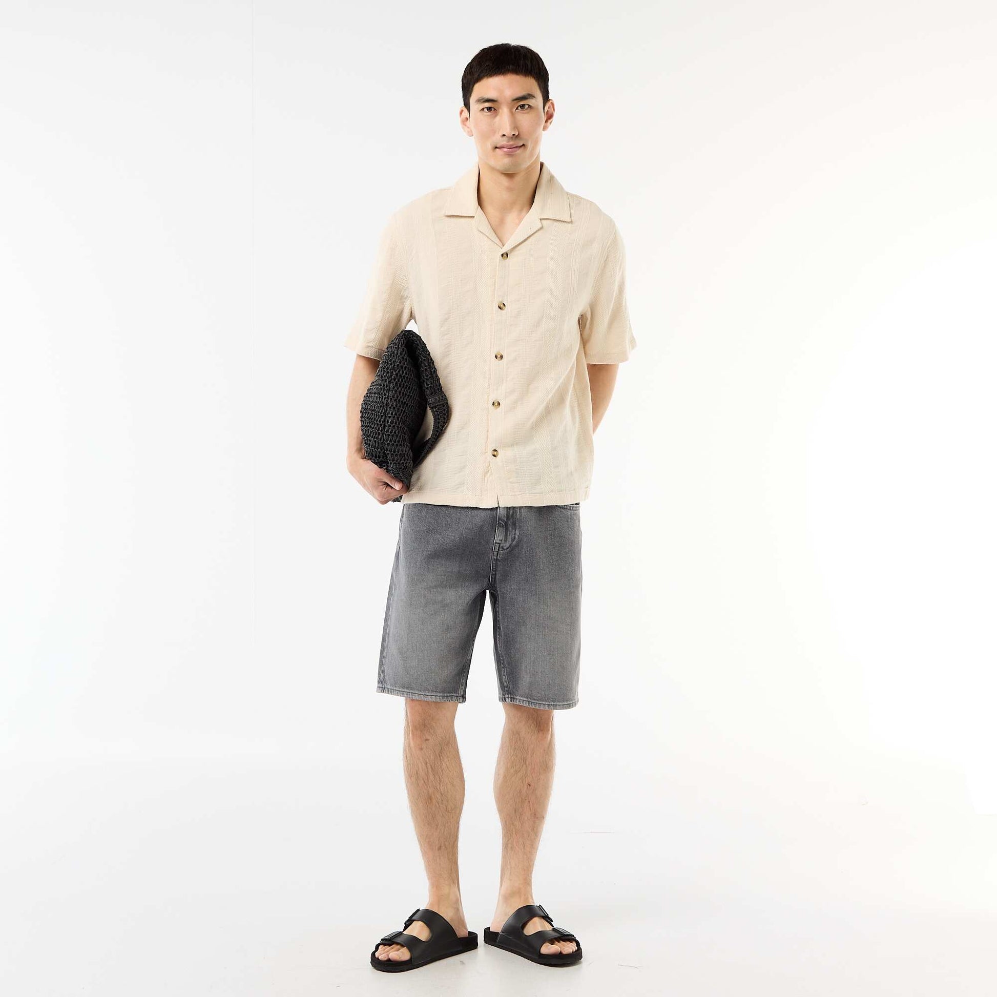 Short-Sleeved Fancy Knit Shirt WHITE