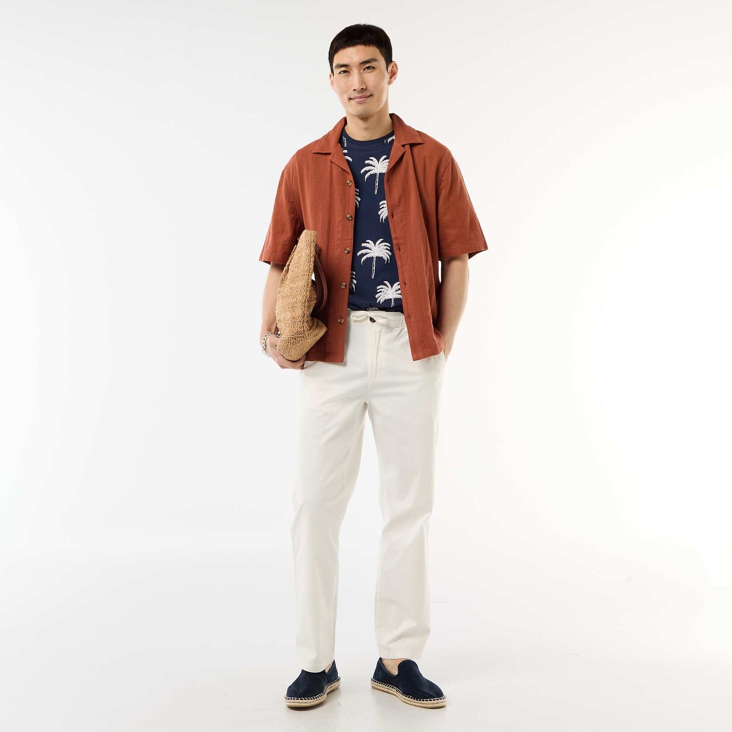 Short-Sleeved Fancy Knit Shirt BROWN