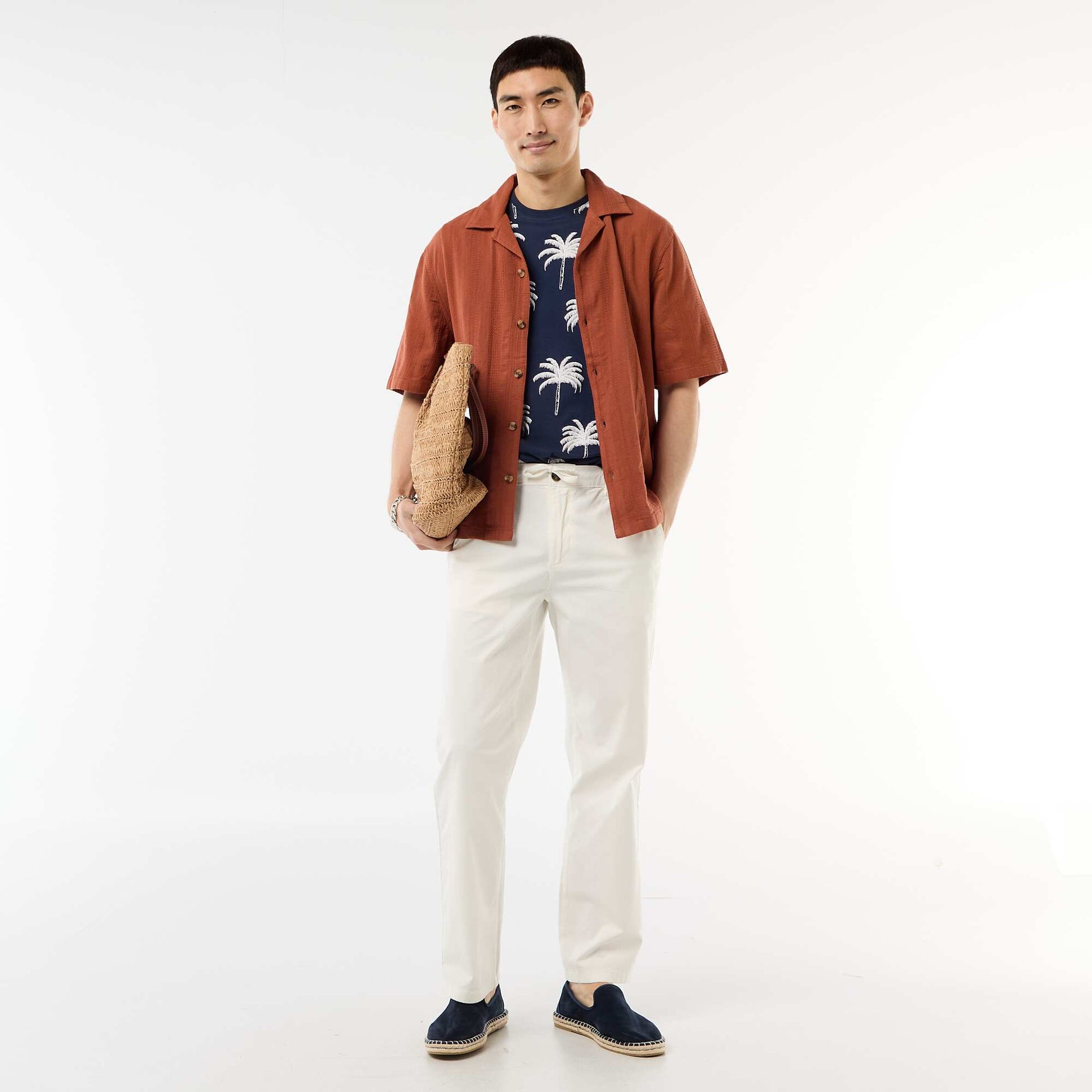 Short-Sleeved Fancy Knit Shirt BROWN