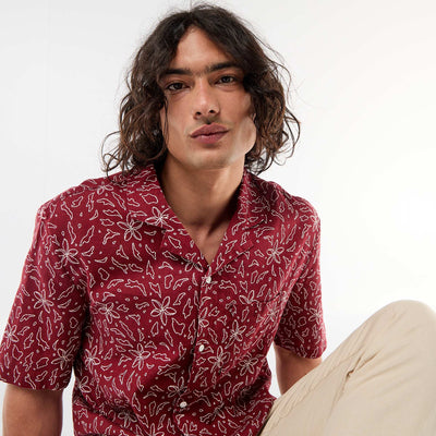 Short-Sleeved Linen Blend Shirt RED