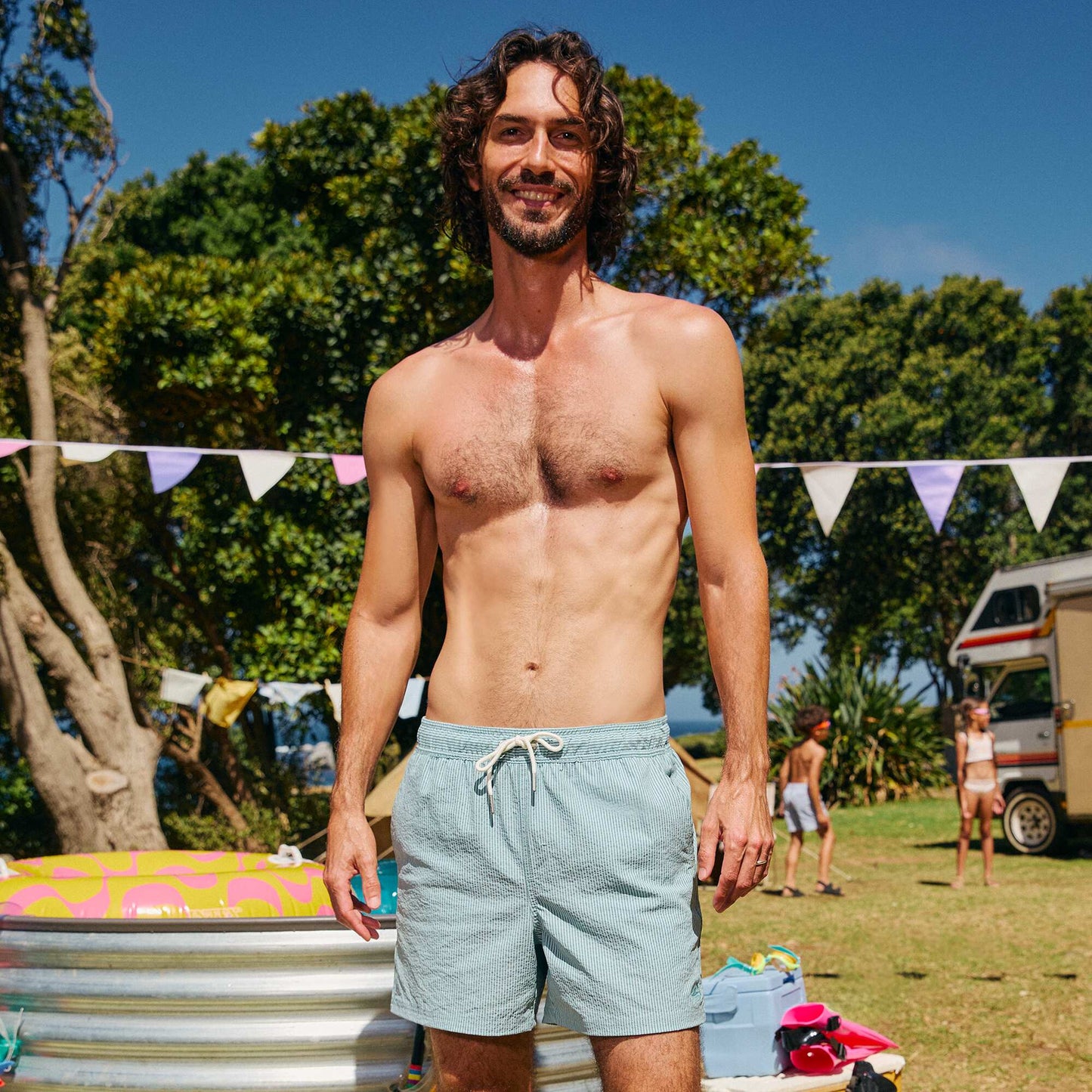 Seersucker Swim Shorts BLUE