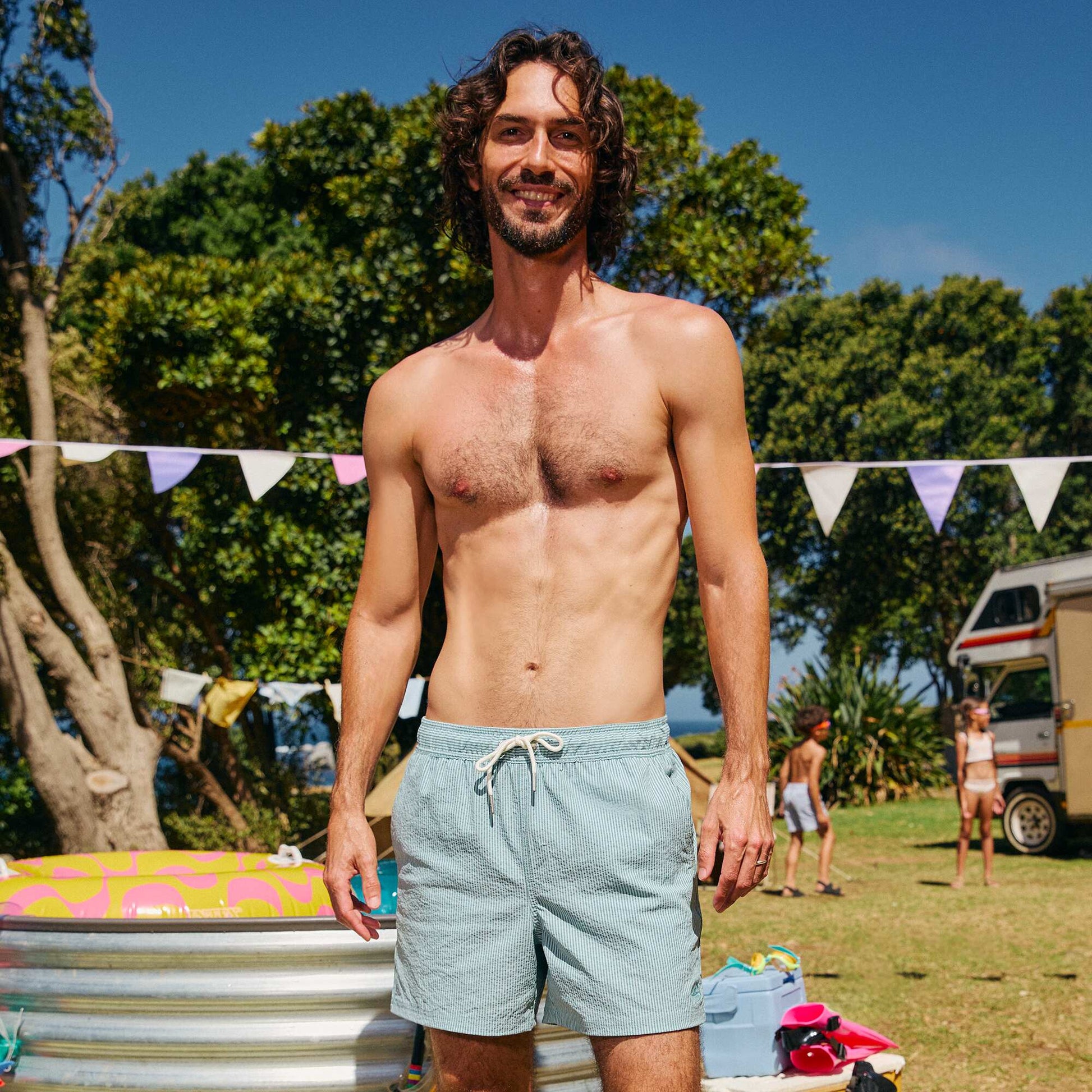 Seersucker Swim Shorts BLUE
