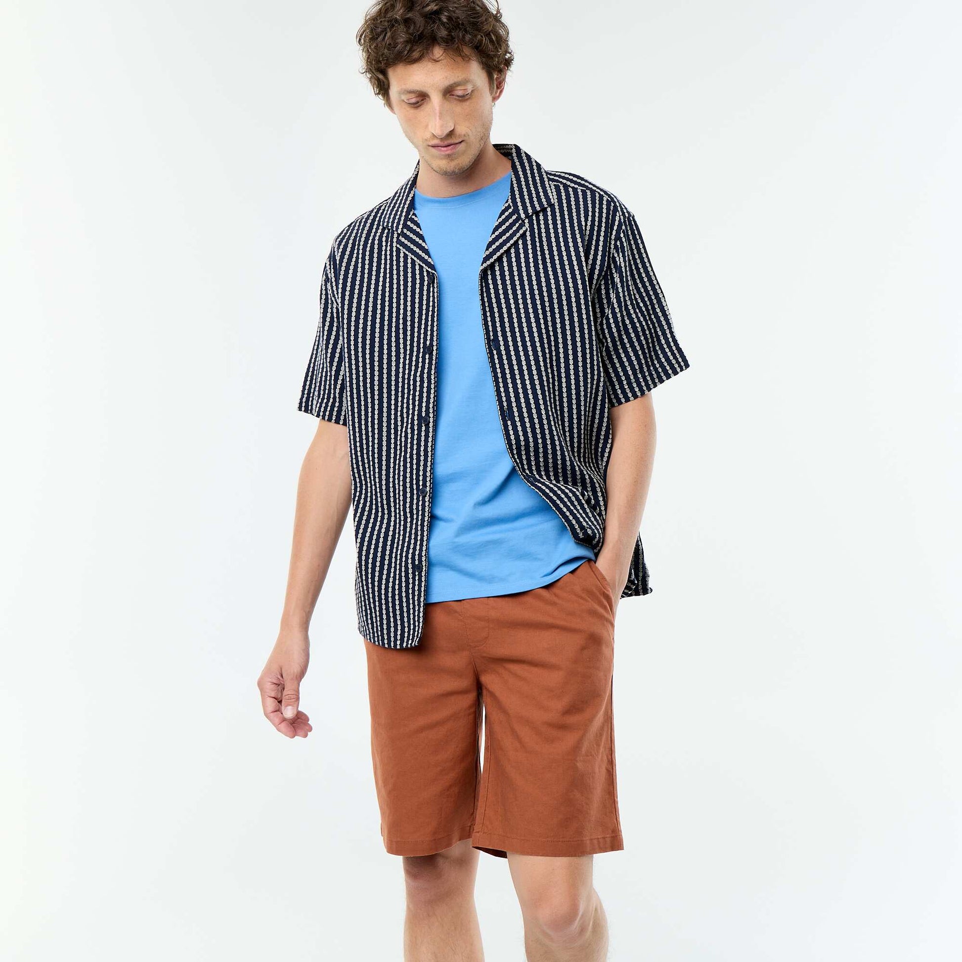 Linen-blend Bermuda Shorts BROWN