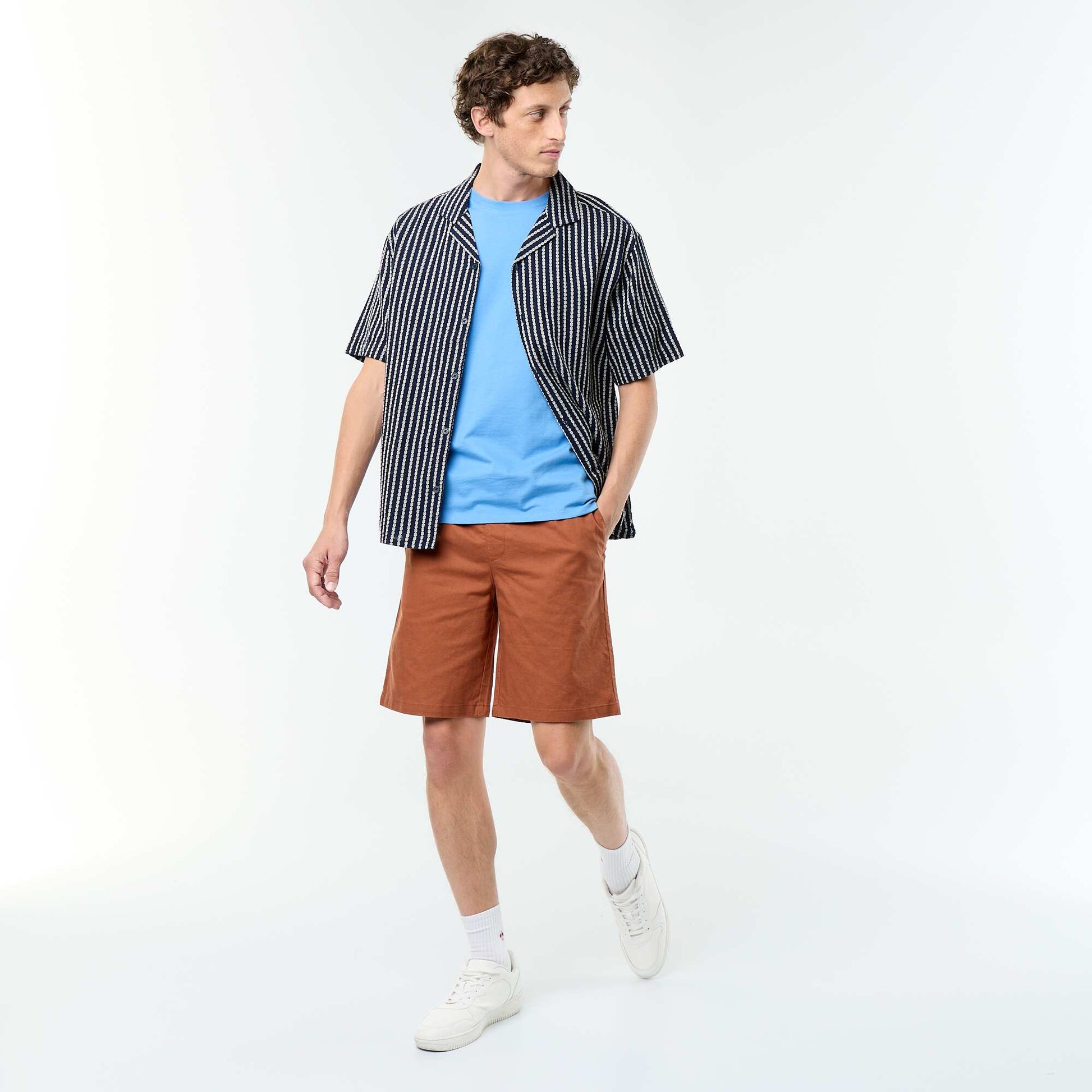 Linen-blend Bermuda Shorts BROWN