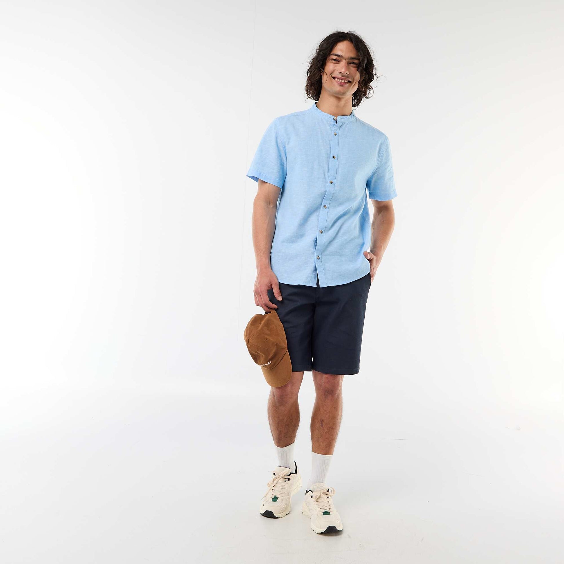 Plain Dobby Chino Bermuda Shorts BLUE