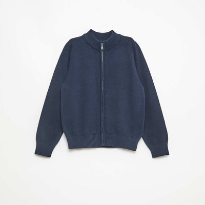 Zipped high-neck cardigan BLUE
