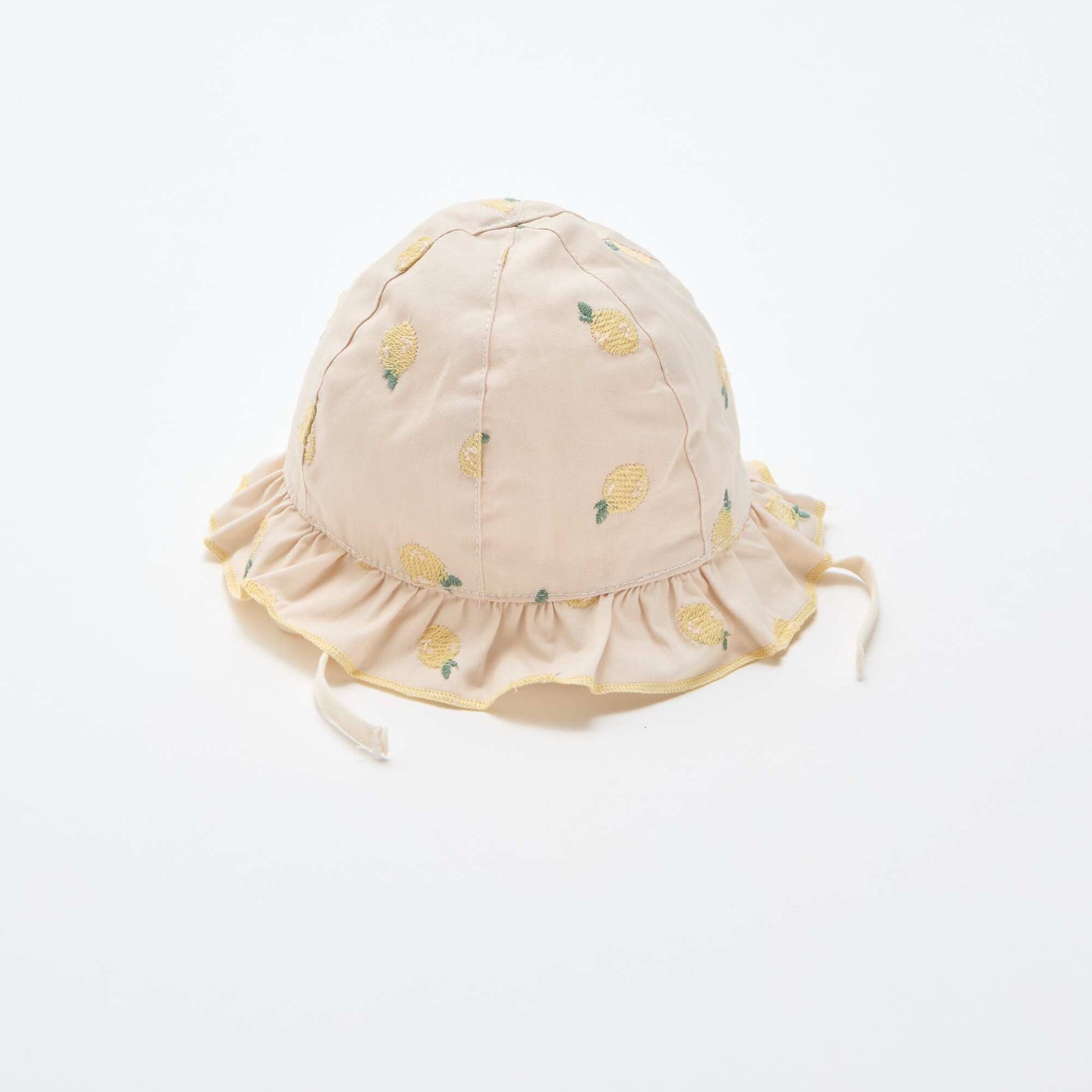 Frilled Bucket Hat with Embroidered Lemons YELLOW