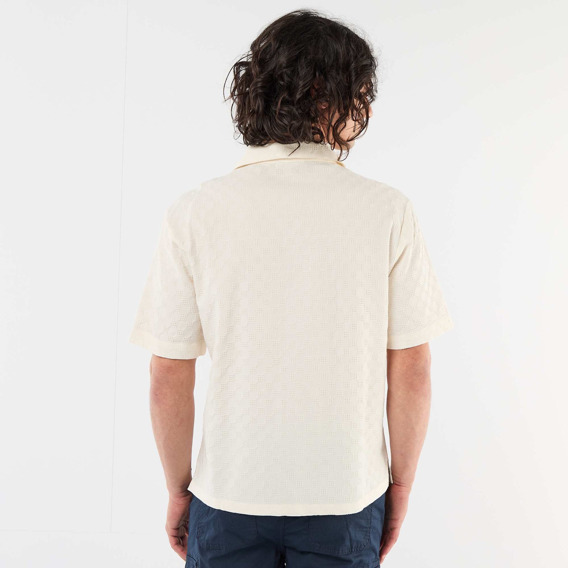 Short-Sleeved Patterned Knit Shirt WHITE