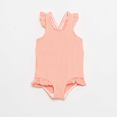 One-piece swimsuit with ruffles RED