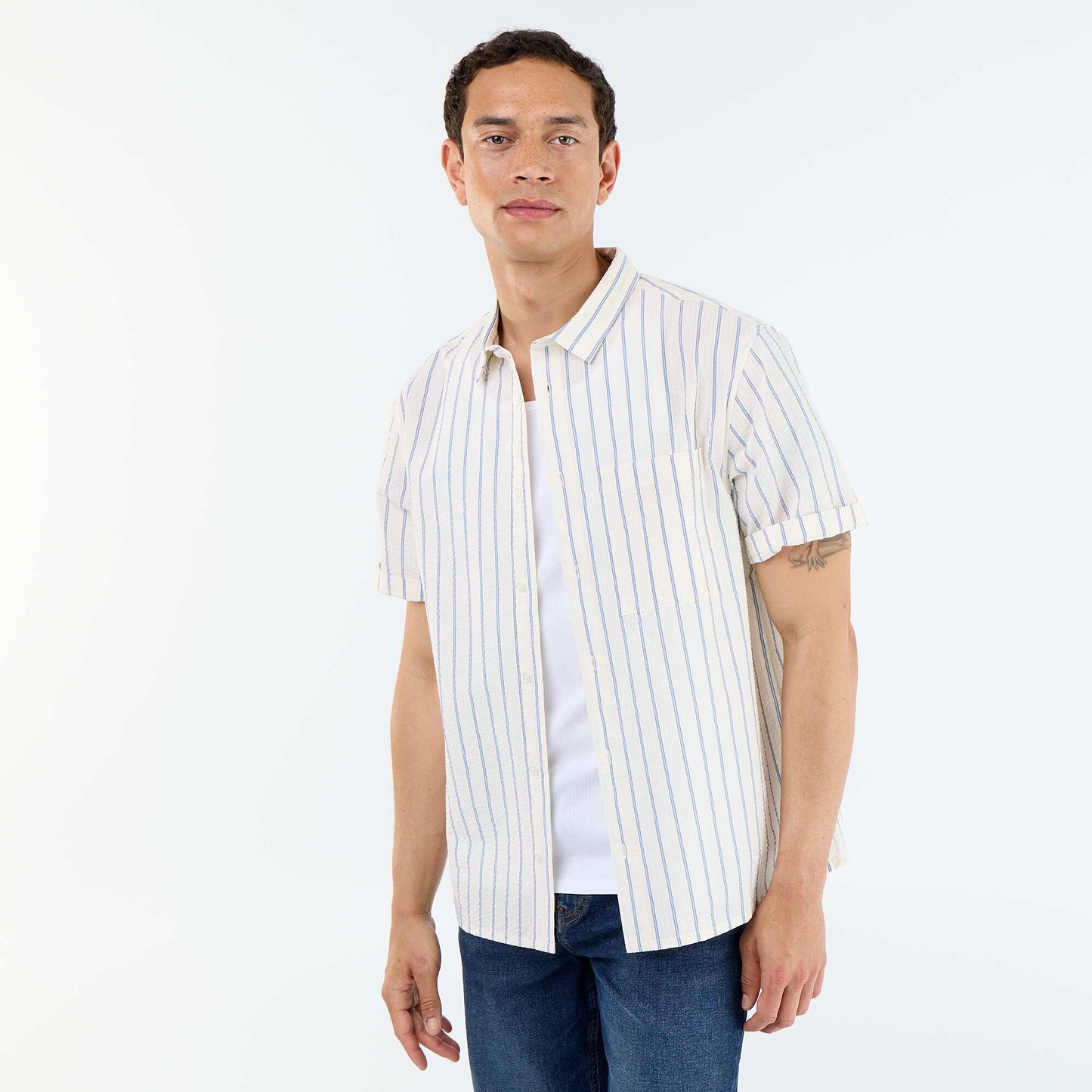 Short-sleeved striped shirt WHITE