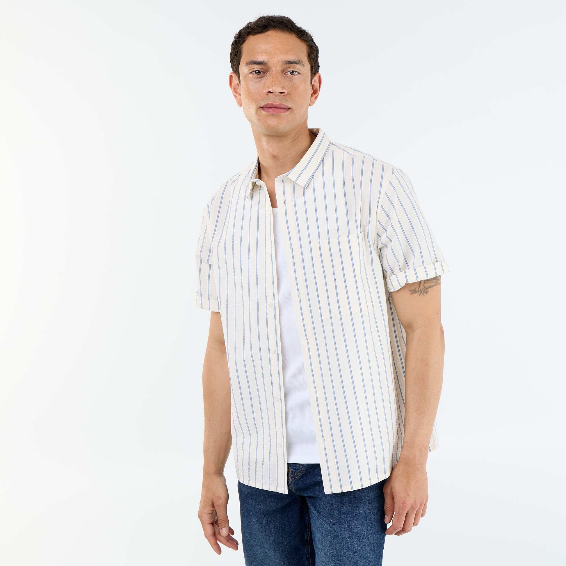Short-sleeved striped shirt WHITE