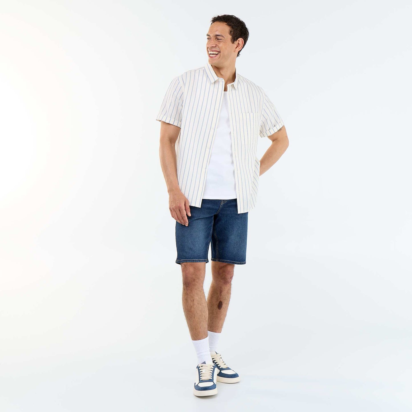 Short-sleeved striped shirt WHITE