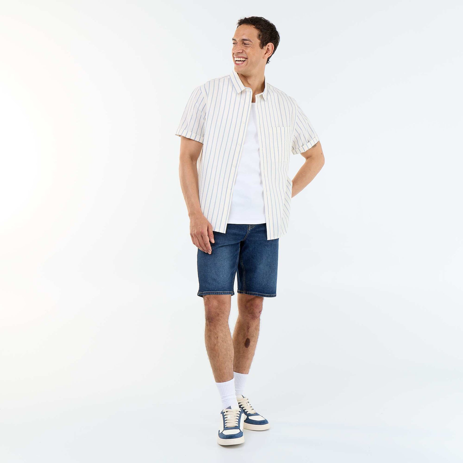 Short-sleeved striped shirt WHITE