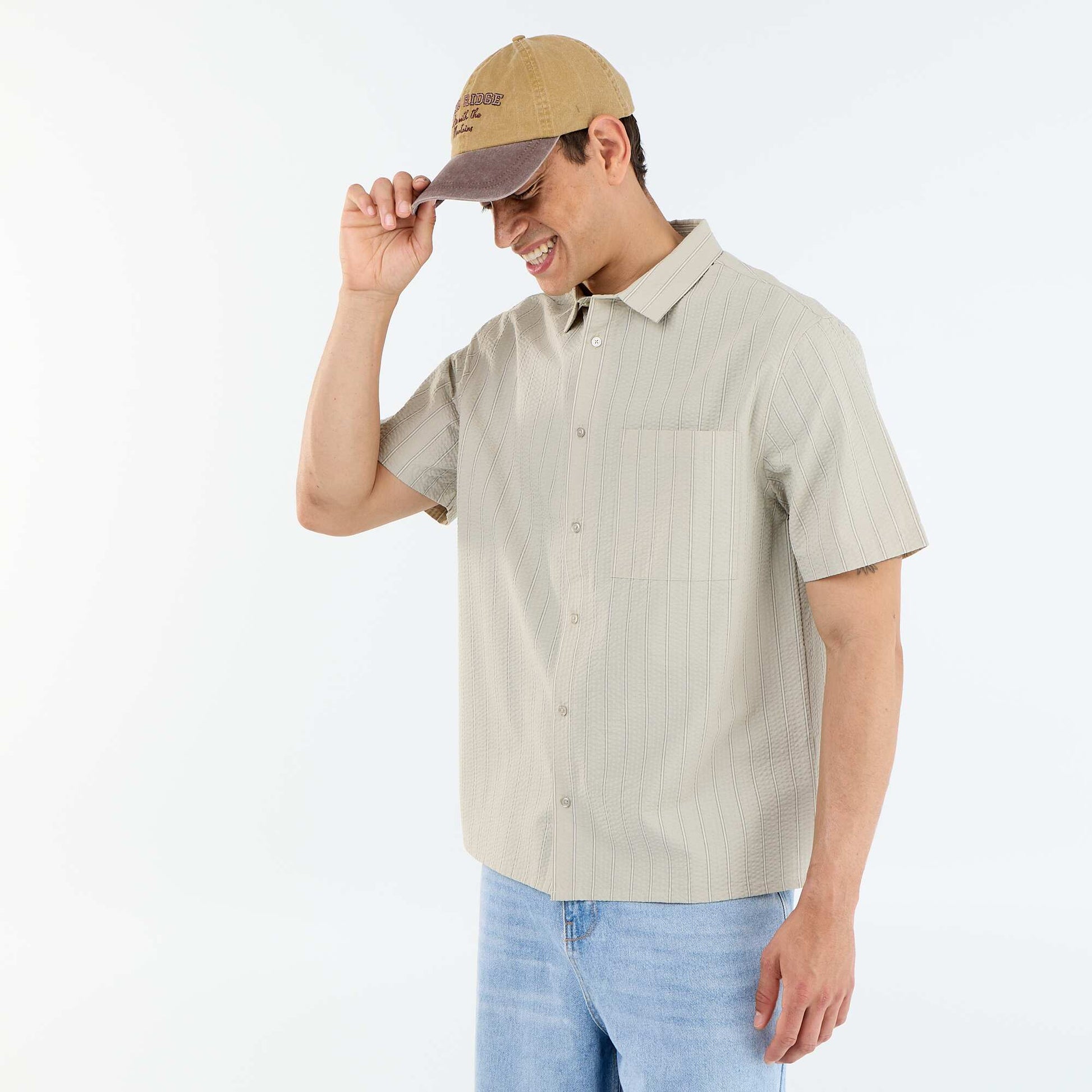 Short-sleeved striped shirt GREEN