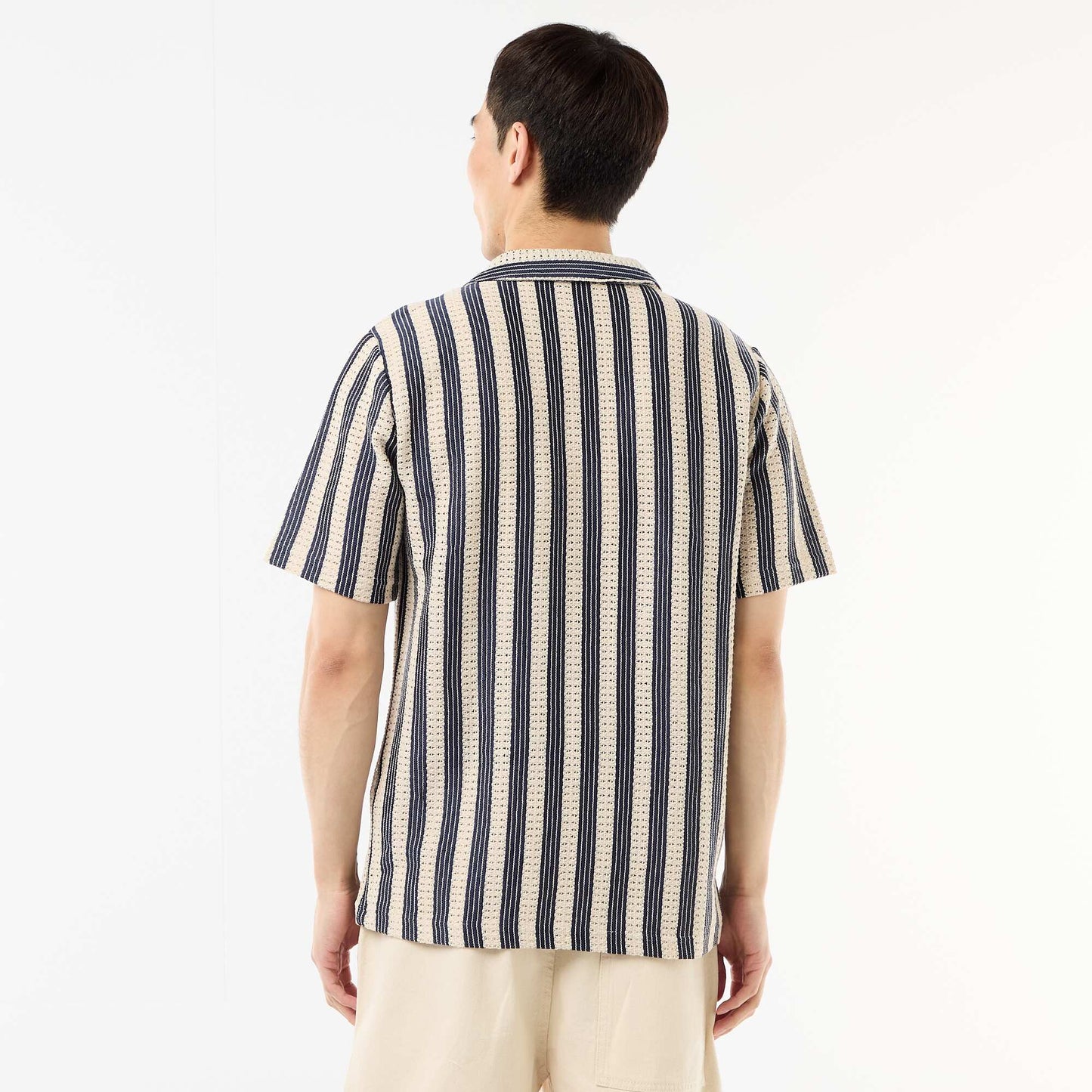 Crochet Knit Short-Sleeve Shirt BLUE