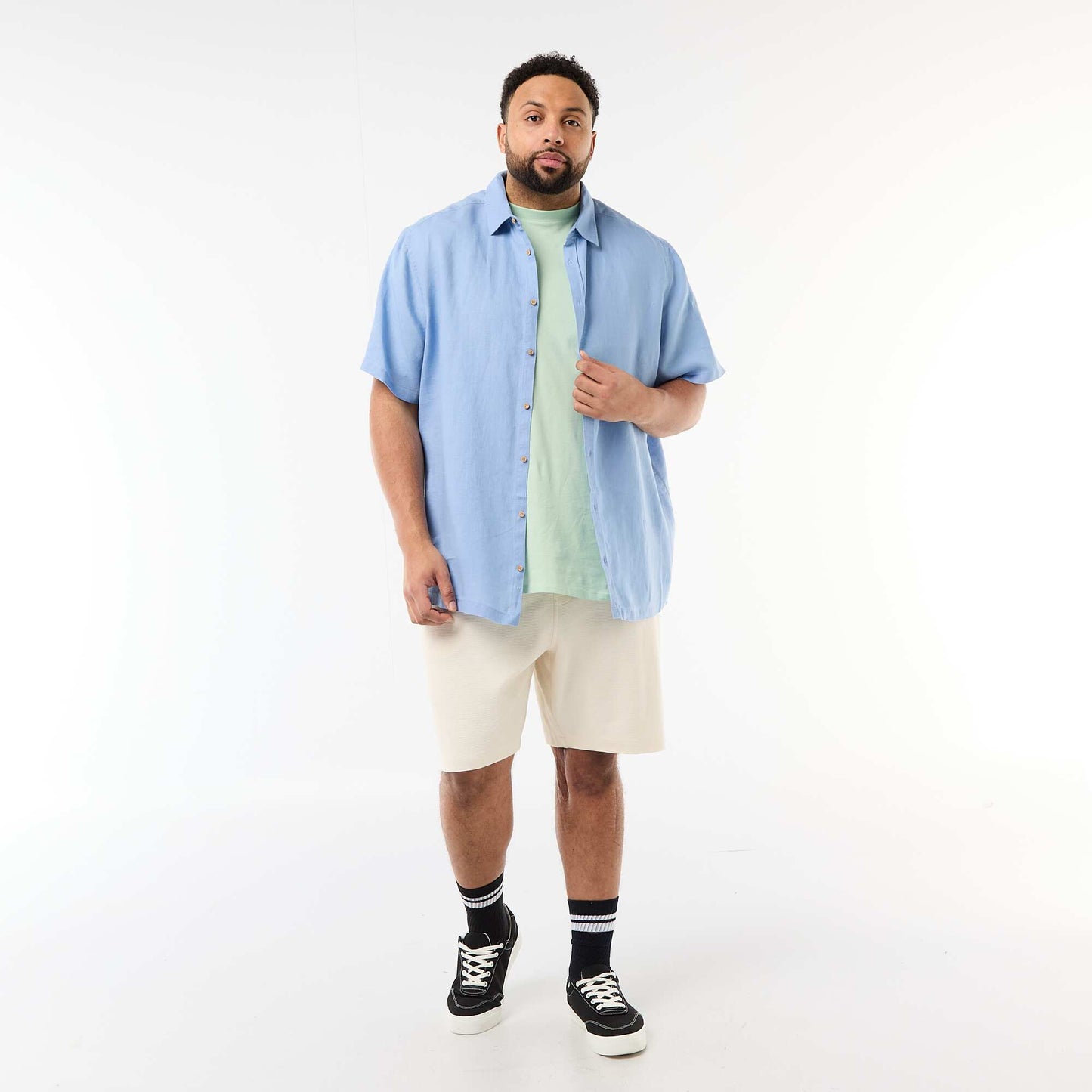 Linen Short-Sleeve Shirt BLUE