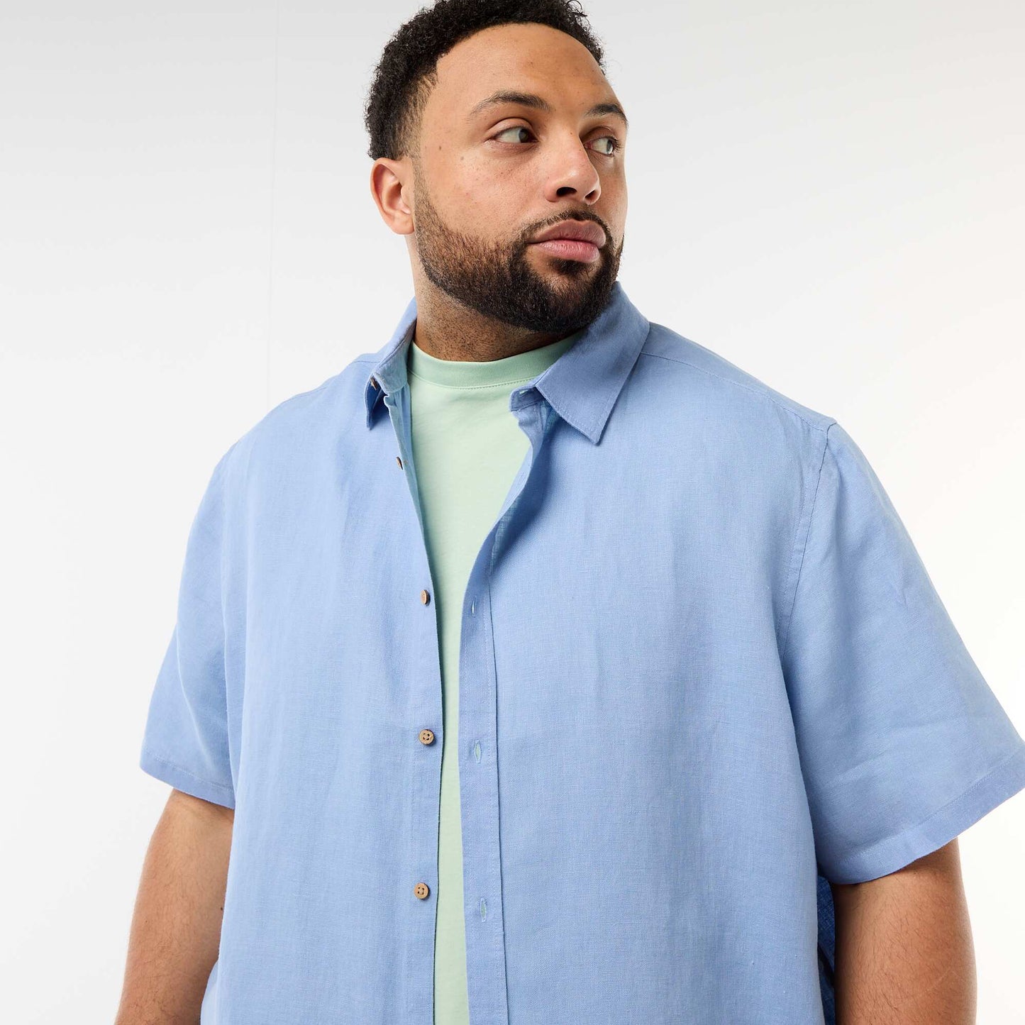 Linen Short-Sleeve Shirt BLUE