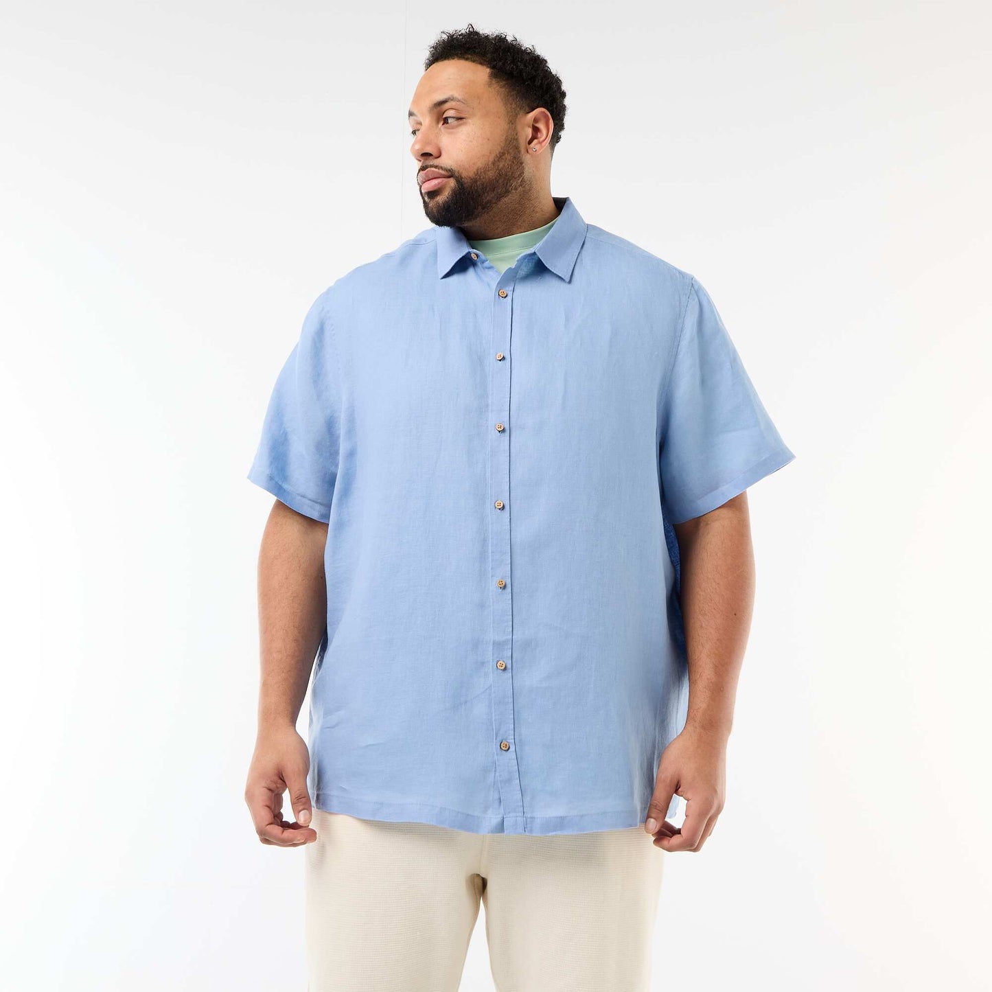 Linen Short-Sleeve Shirt BLUE