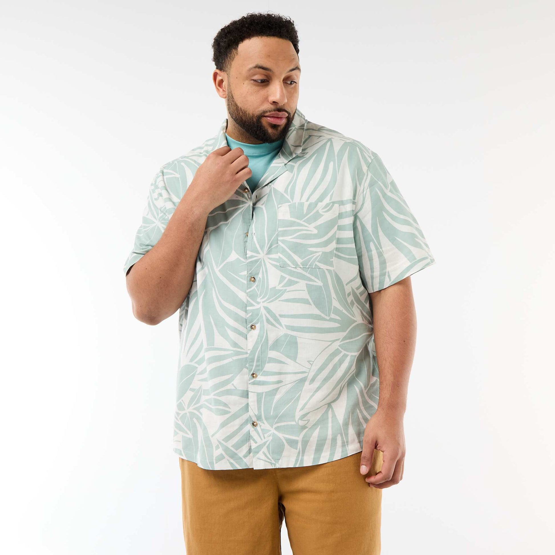Short-Sleeve Patterned Shirt GREEN