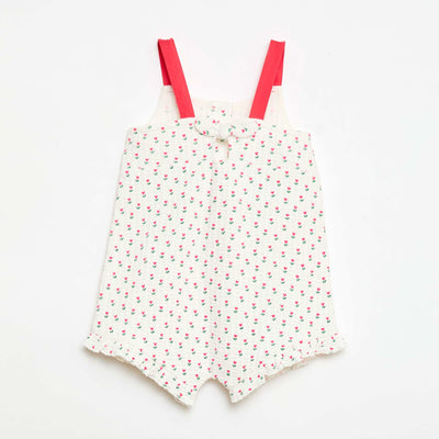 Waffle Knit Romper with Print WHITE
