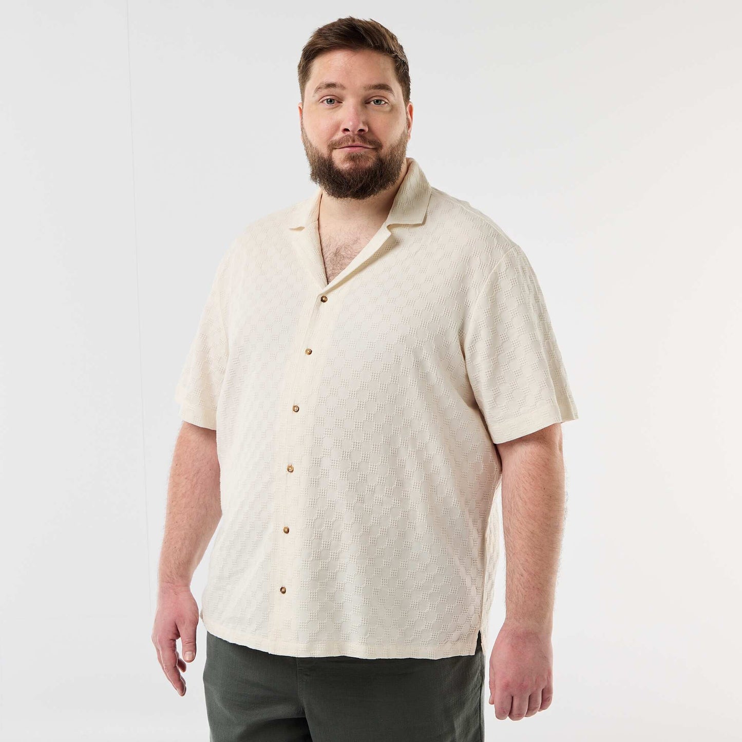 Short-sleeved textured knit shirt WHITE