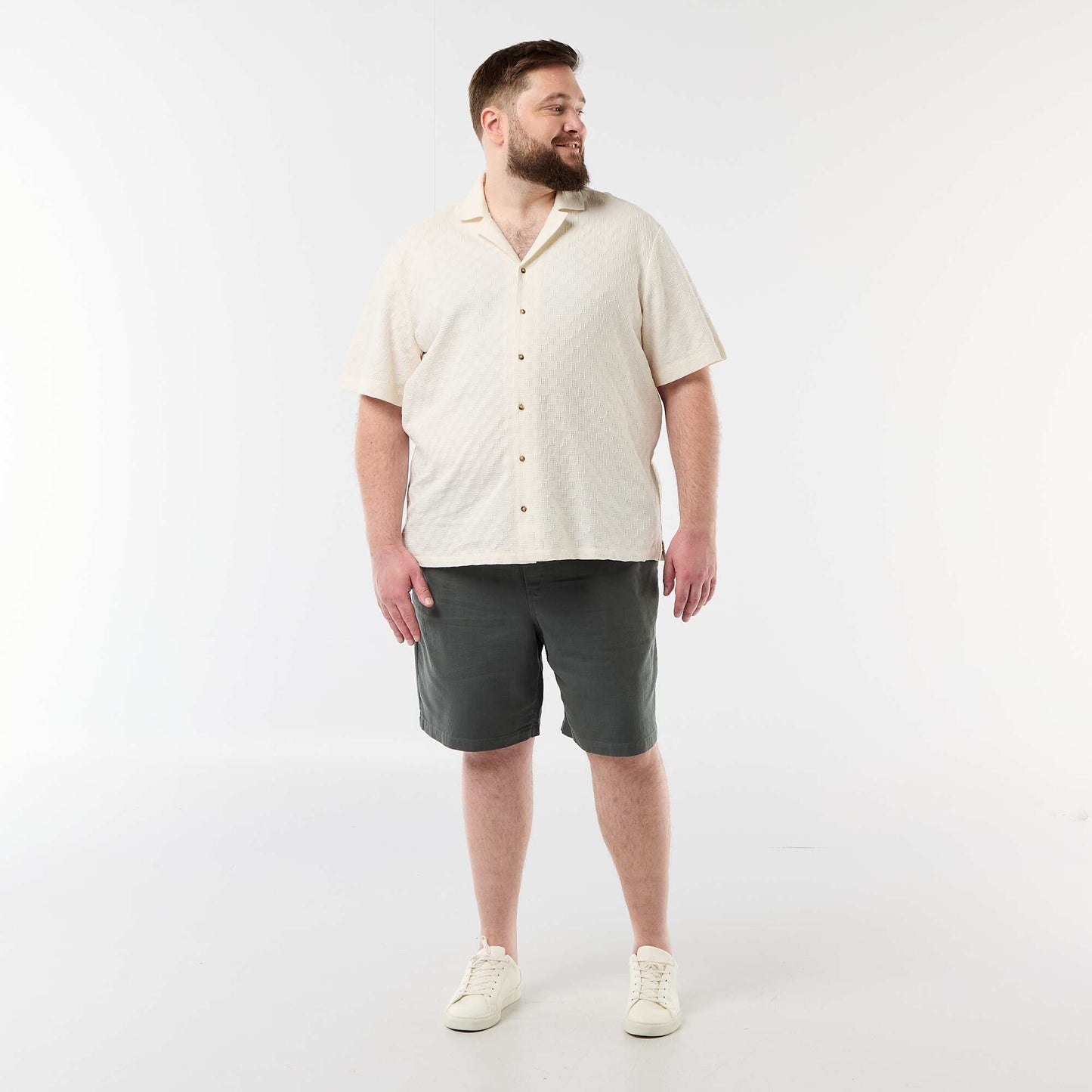 Short-sleeved textured knit shirt WHITE