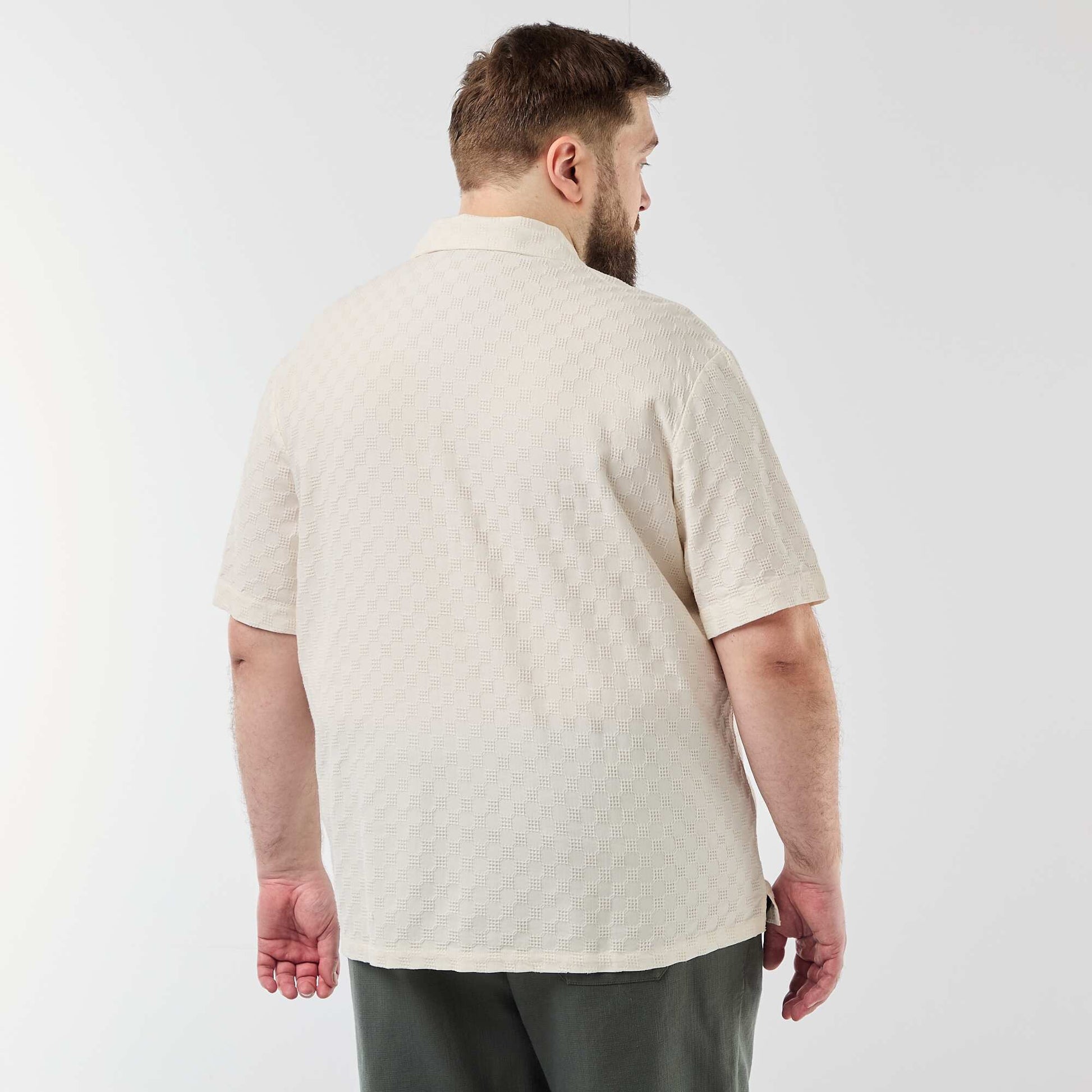 Short-sleeved textured knit shirt WHITE