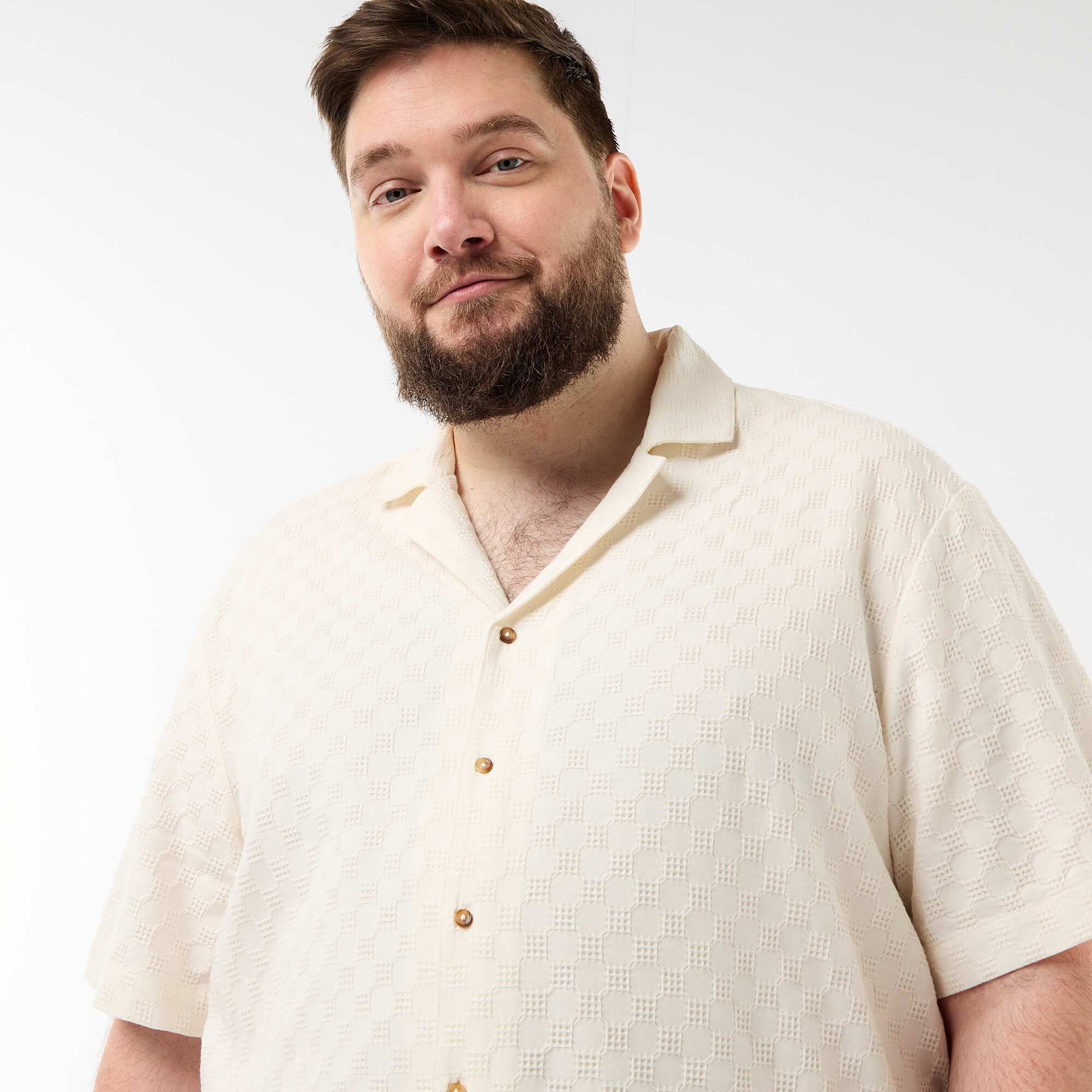 Short-sleeved textured knit shirt WHITE