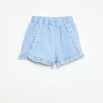 Waffle Knit Ruffled Shorts BLUE
