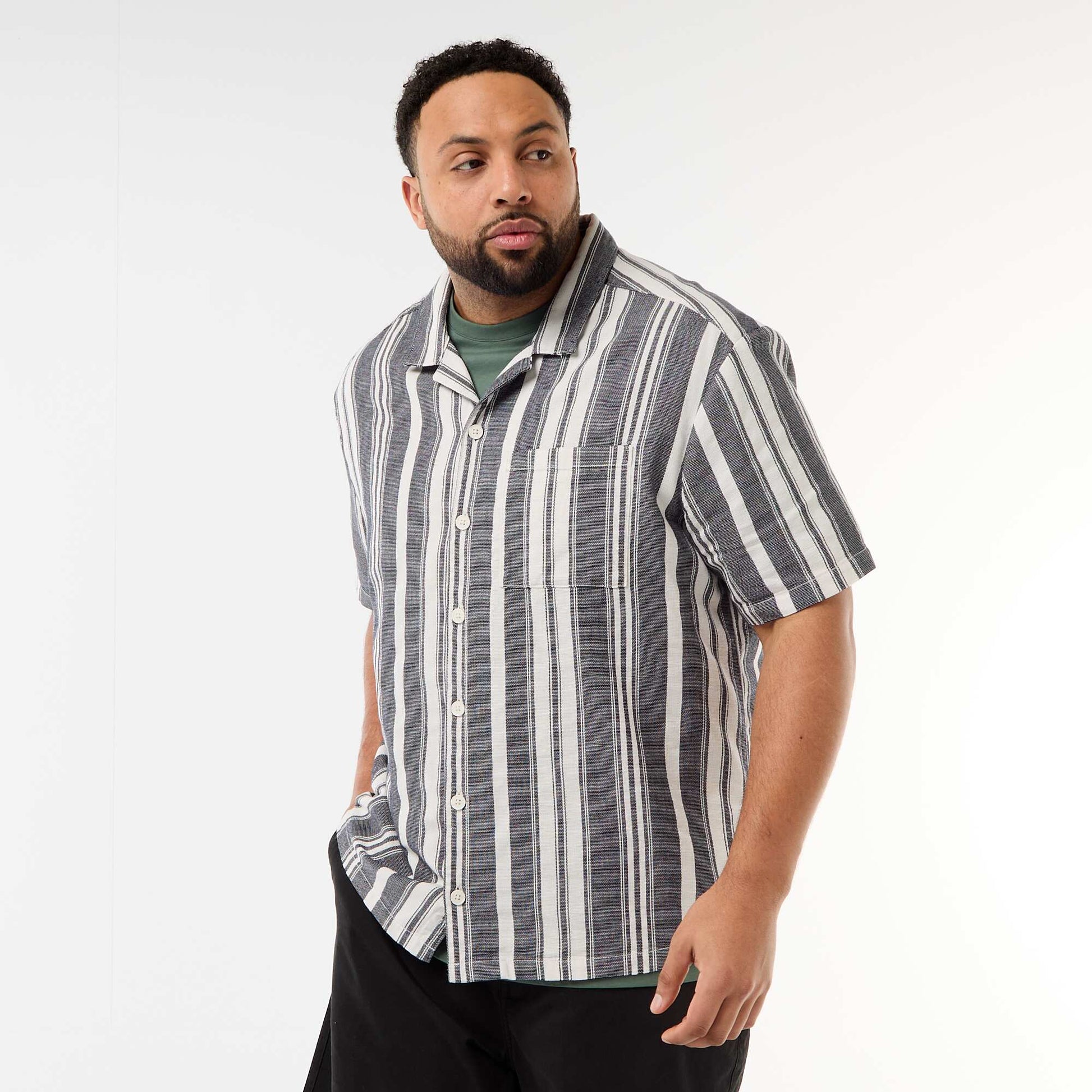 Striped Short-Sleeve Shirt BLACK