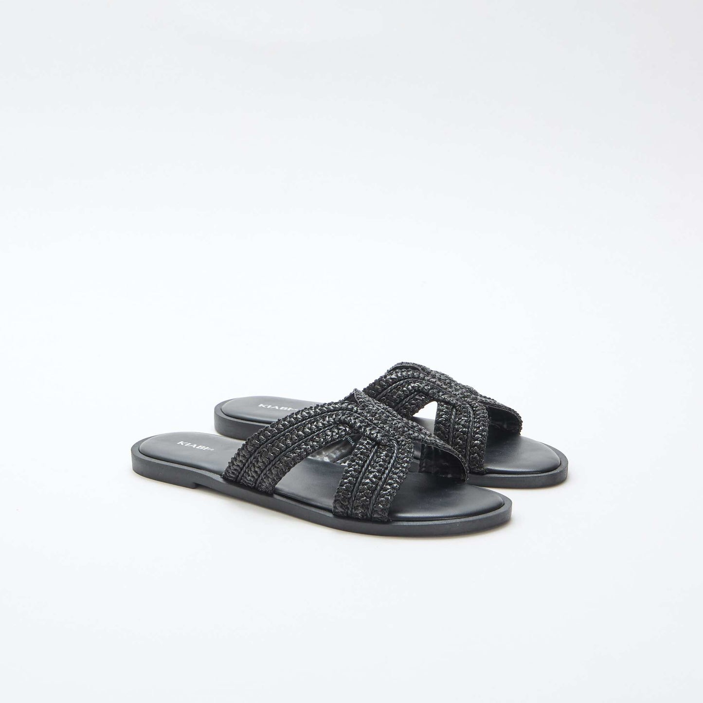 Straw Strap Mules BLACK