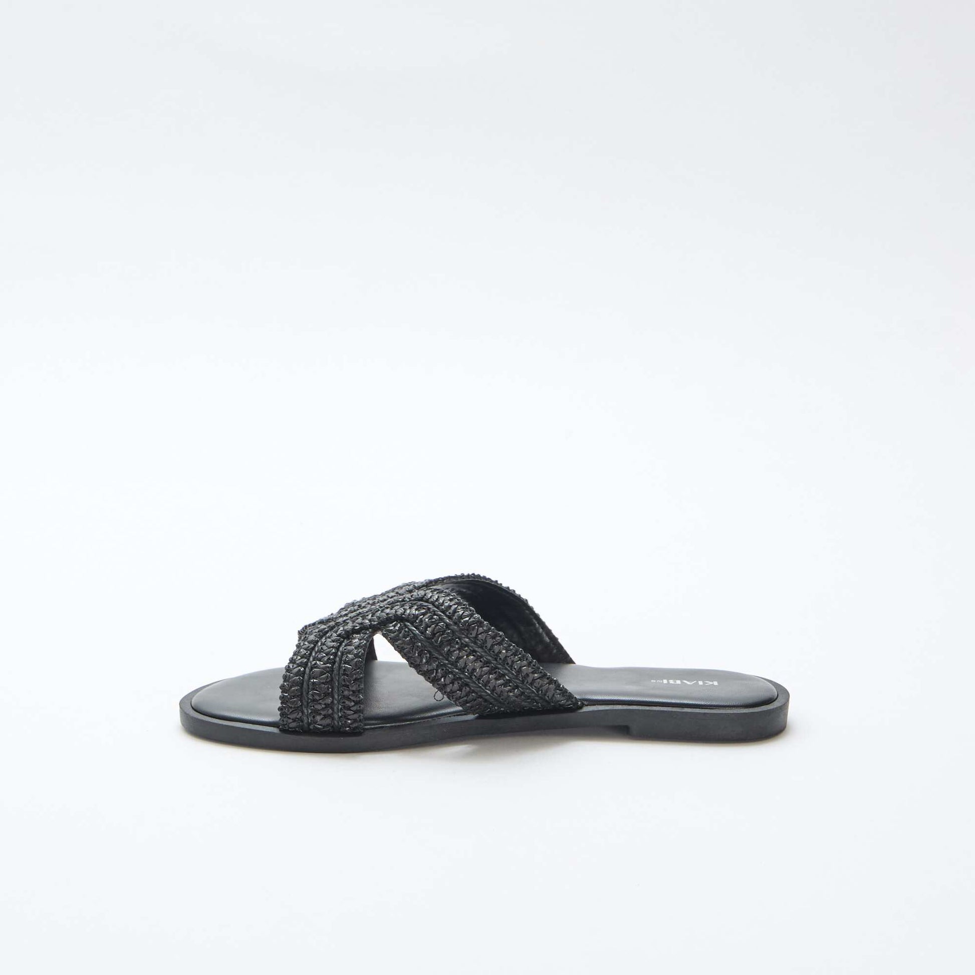 Straw Strap Mules BLACK