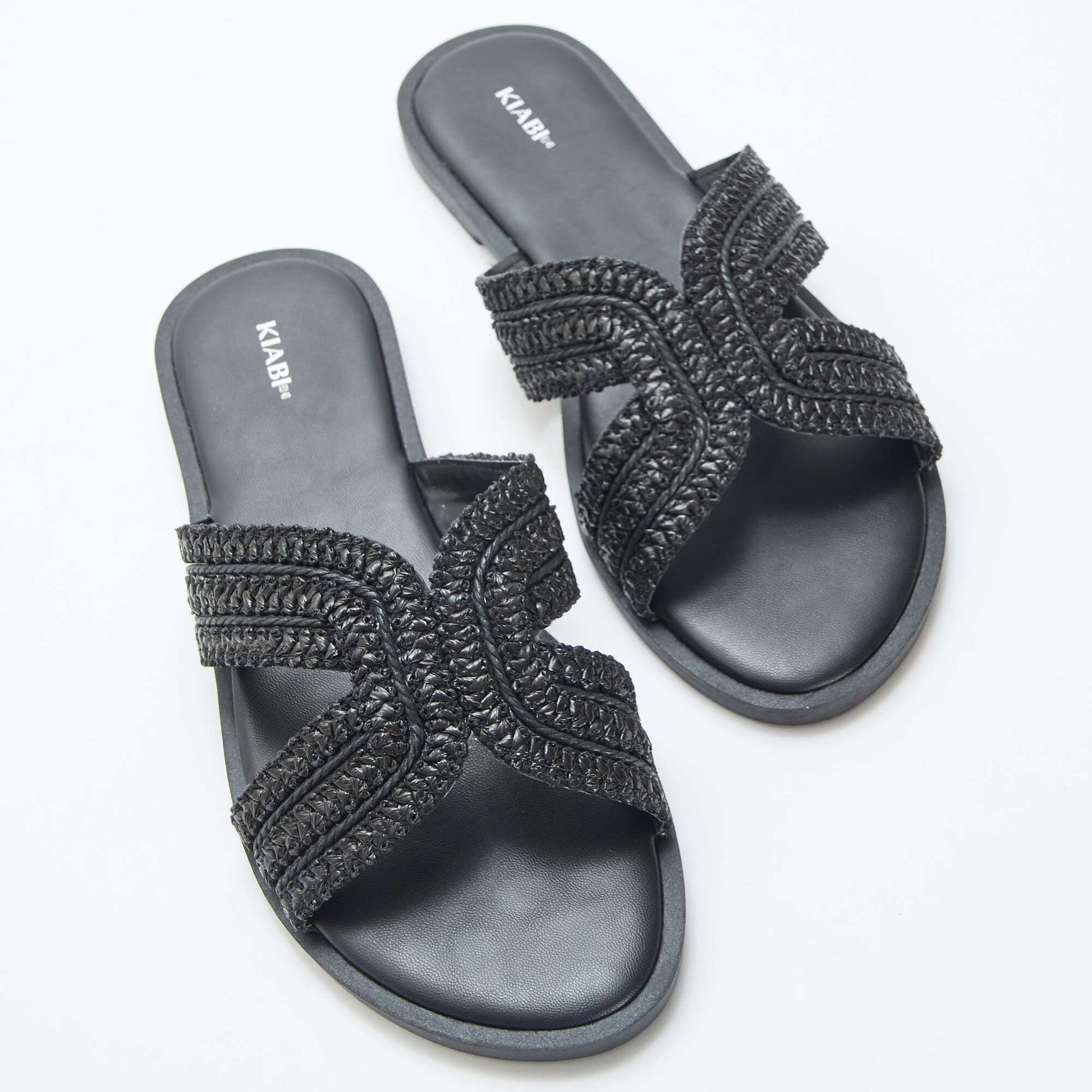 Straw Strap Mules BLACK
