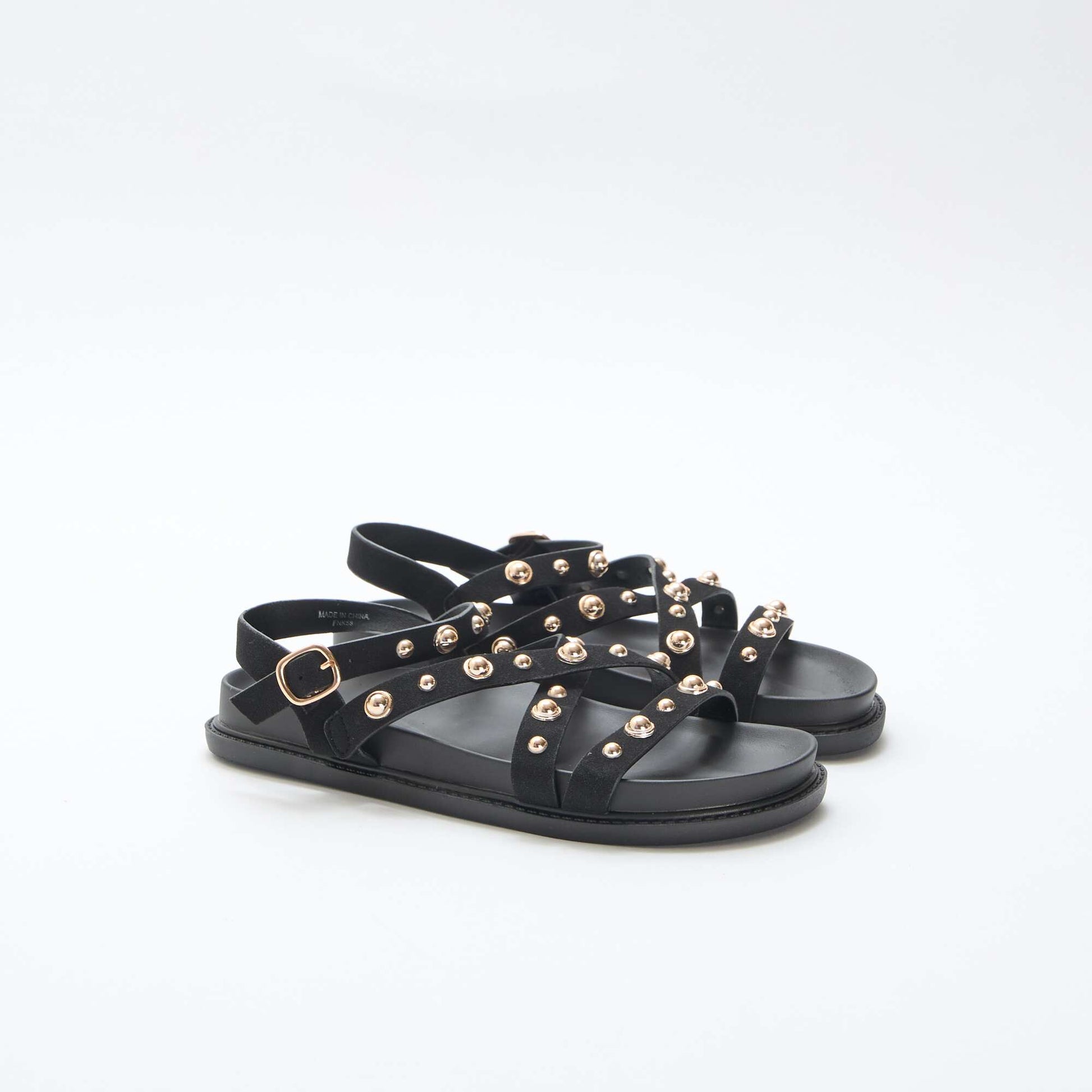 Platform Sandals with Studded Straps BLACK