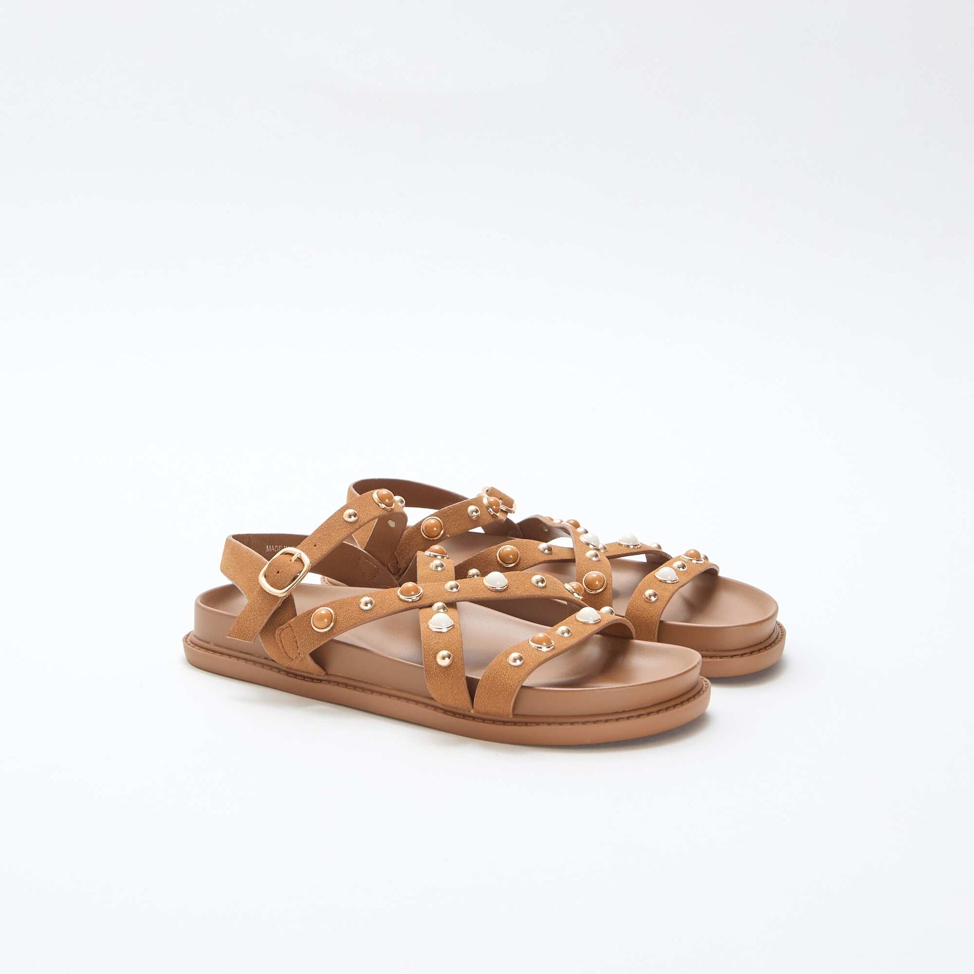 Platform Sandals with Studded Straps BROWN