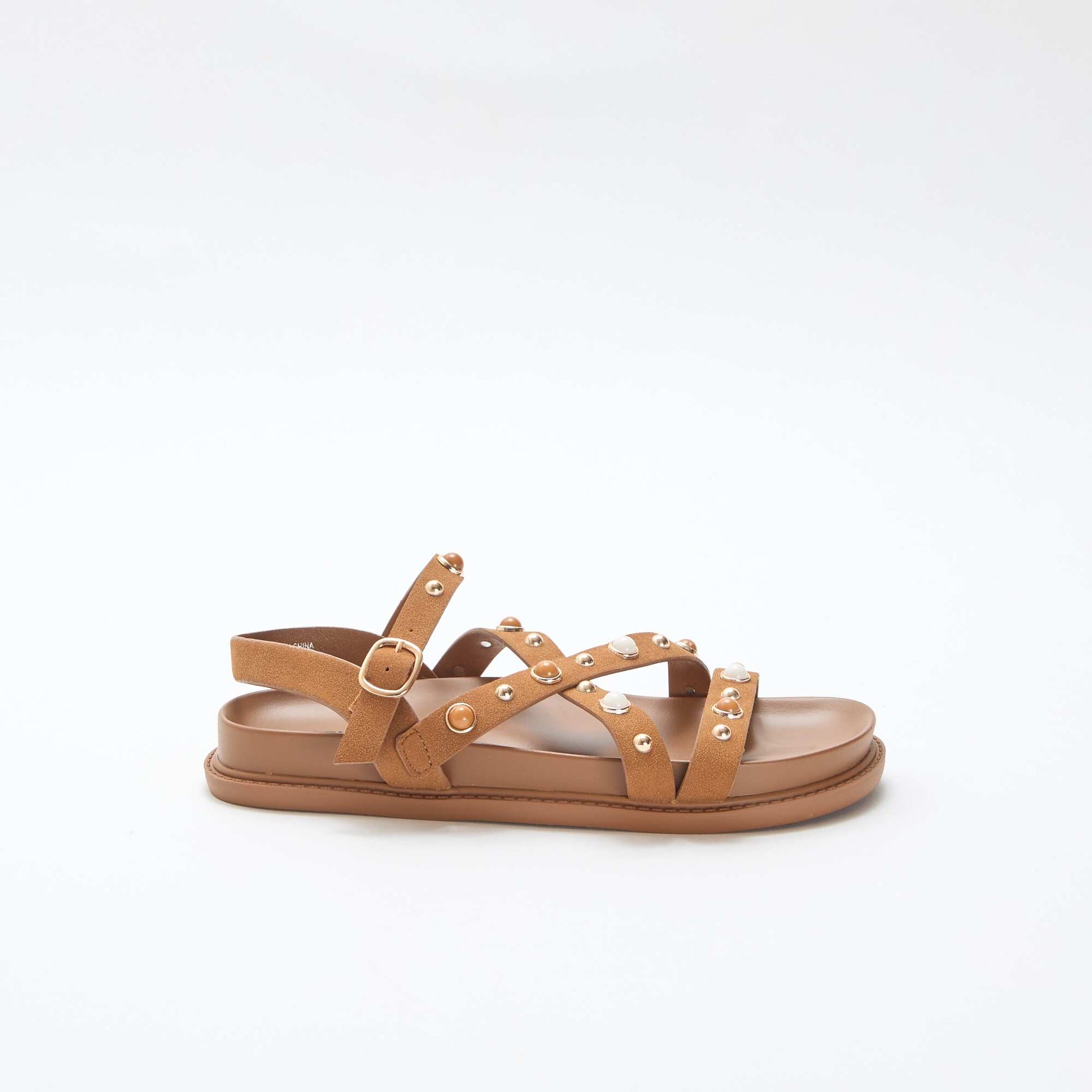 Platform Sandals with Studded Straps BROWN