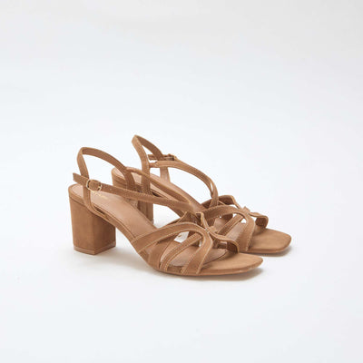 Heeled Sandals with Crossover Straps BROWN