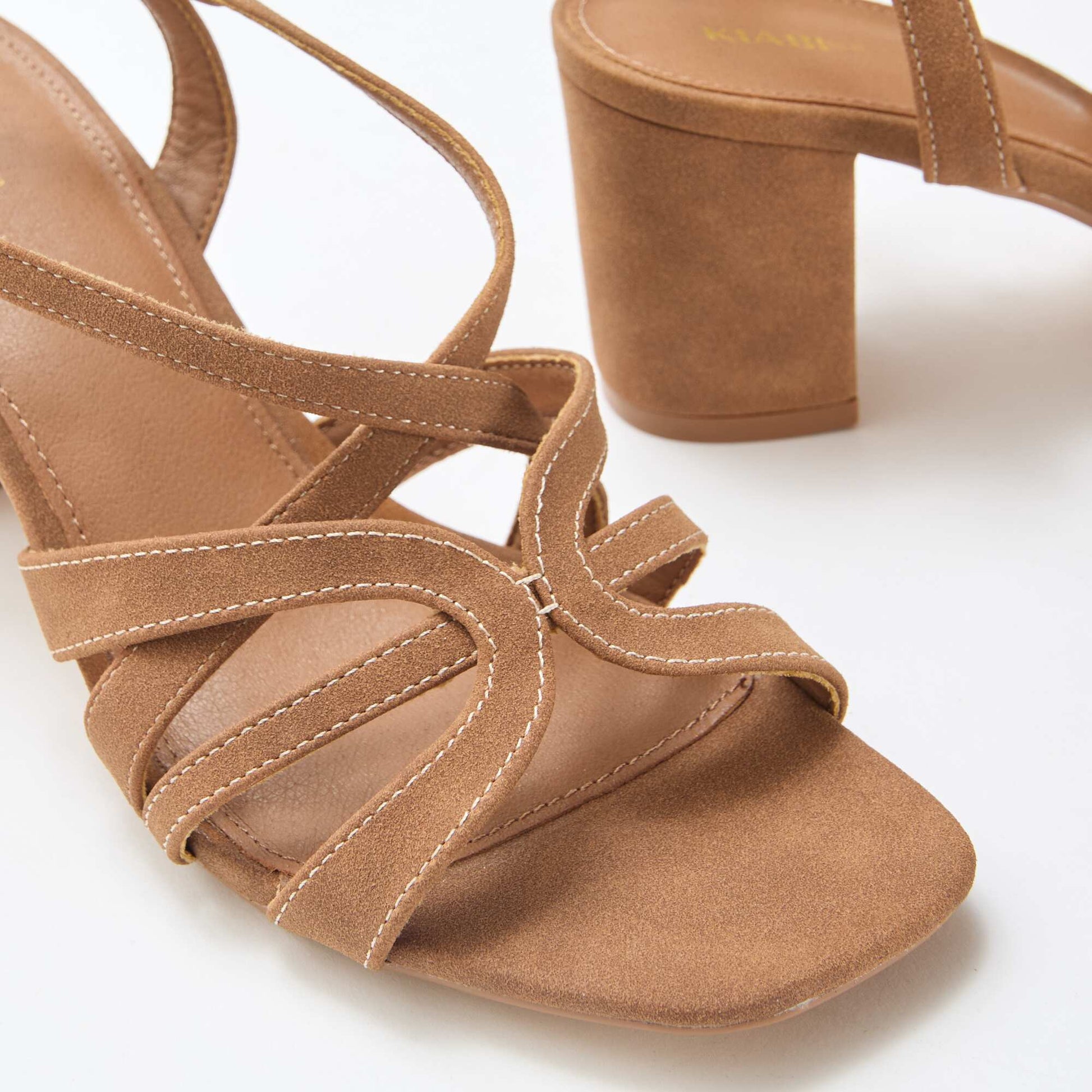 Heeled Sandals with Crossover Straps BROWN