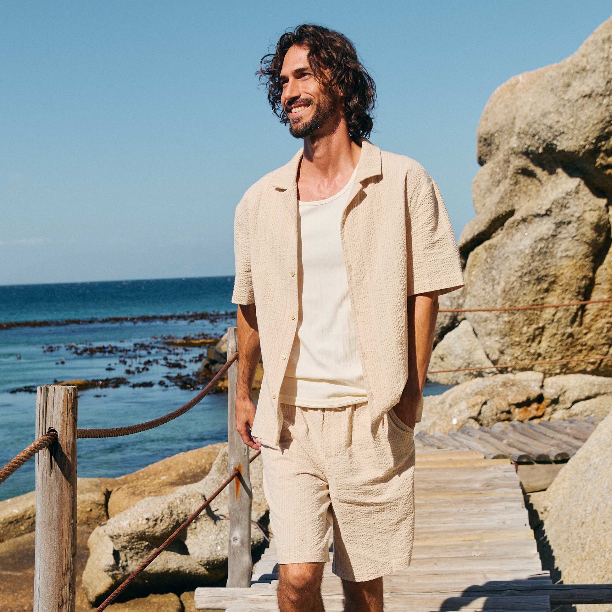 Crêpe-effect Bermuda Shorts BEIGE
