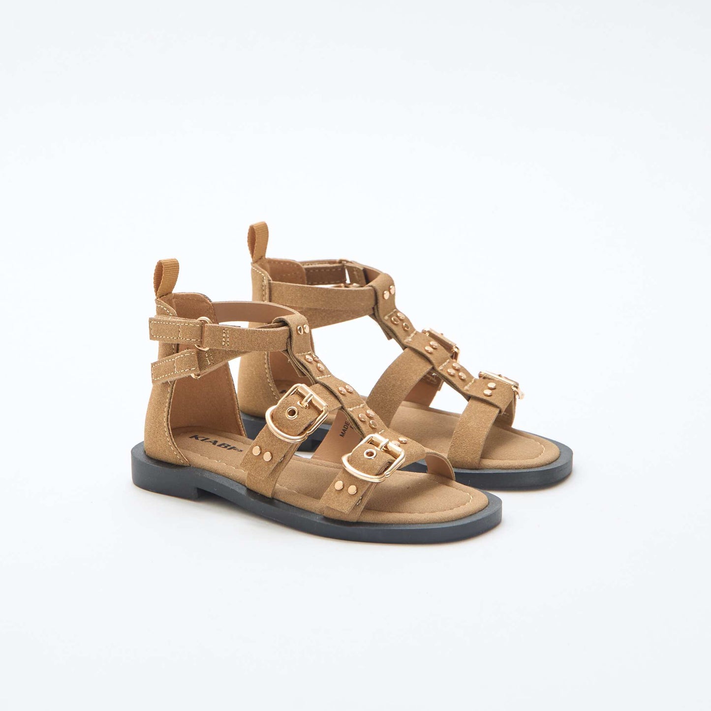 Flat Sandals with Studded Straps BEIGE