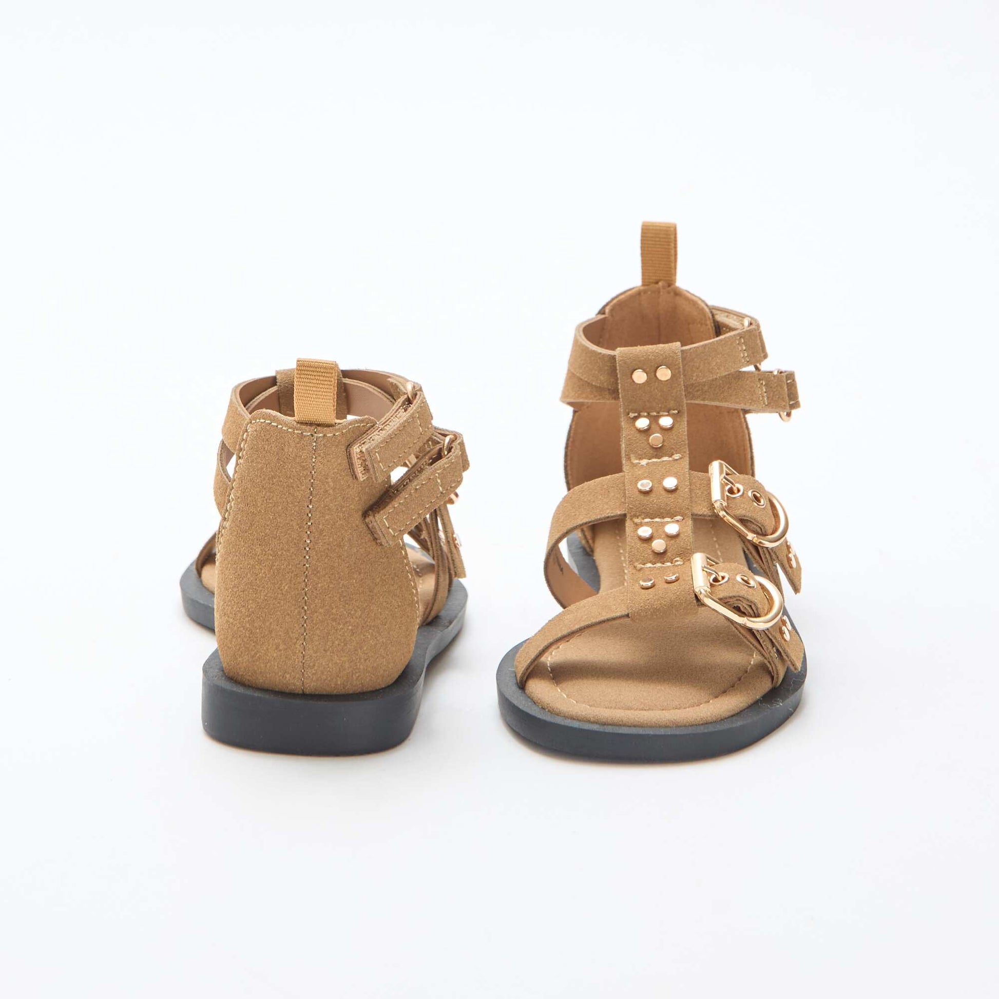 Flat Sandals with Studded Straps BEIGE