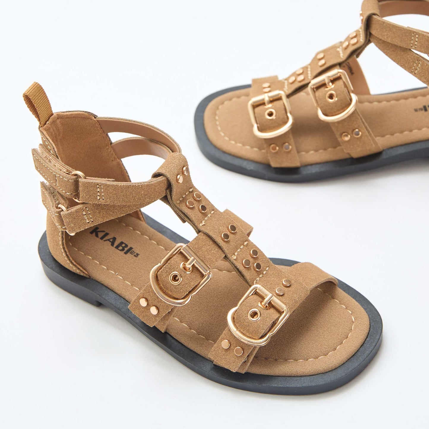Flat Sandals with Studded Straps BEIGE