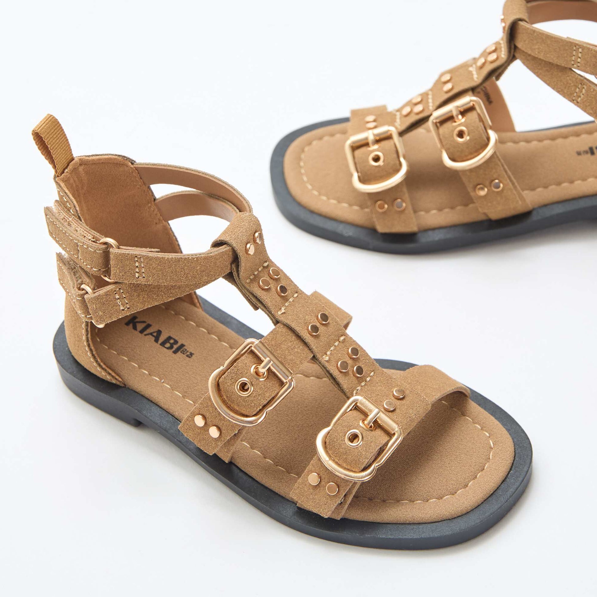 Flat Sandals with Studded Straps BEIGE