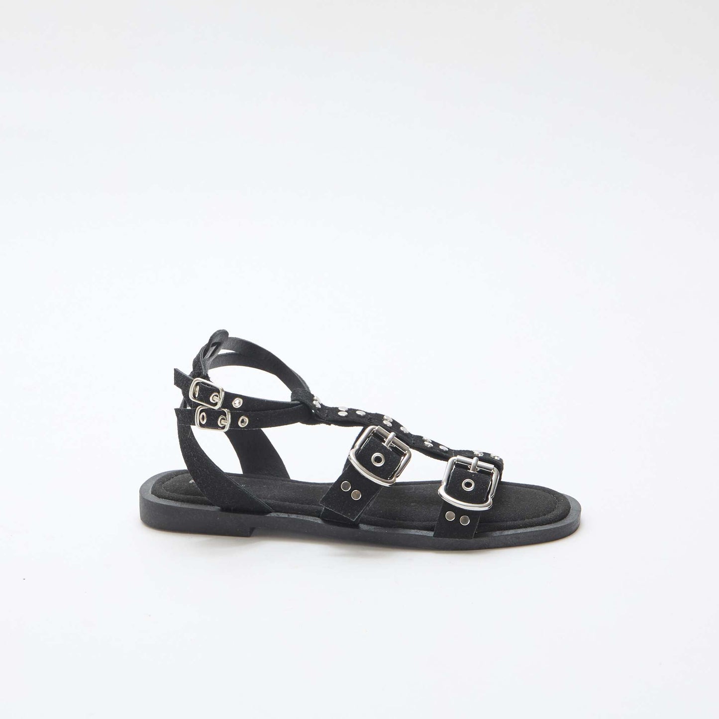 Flat Sandals with Straps BLACK