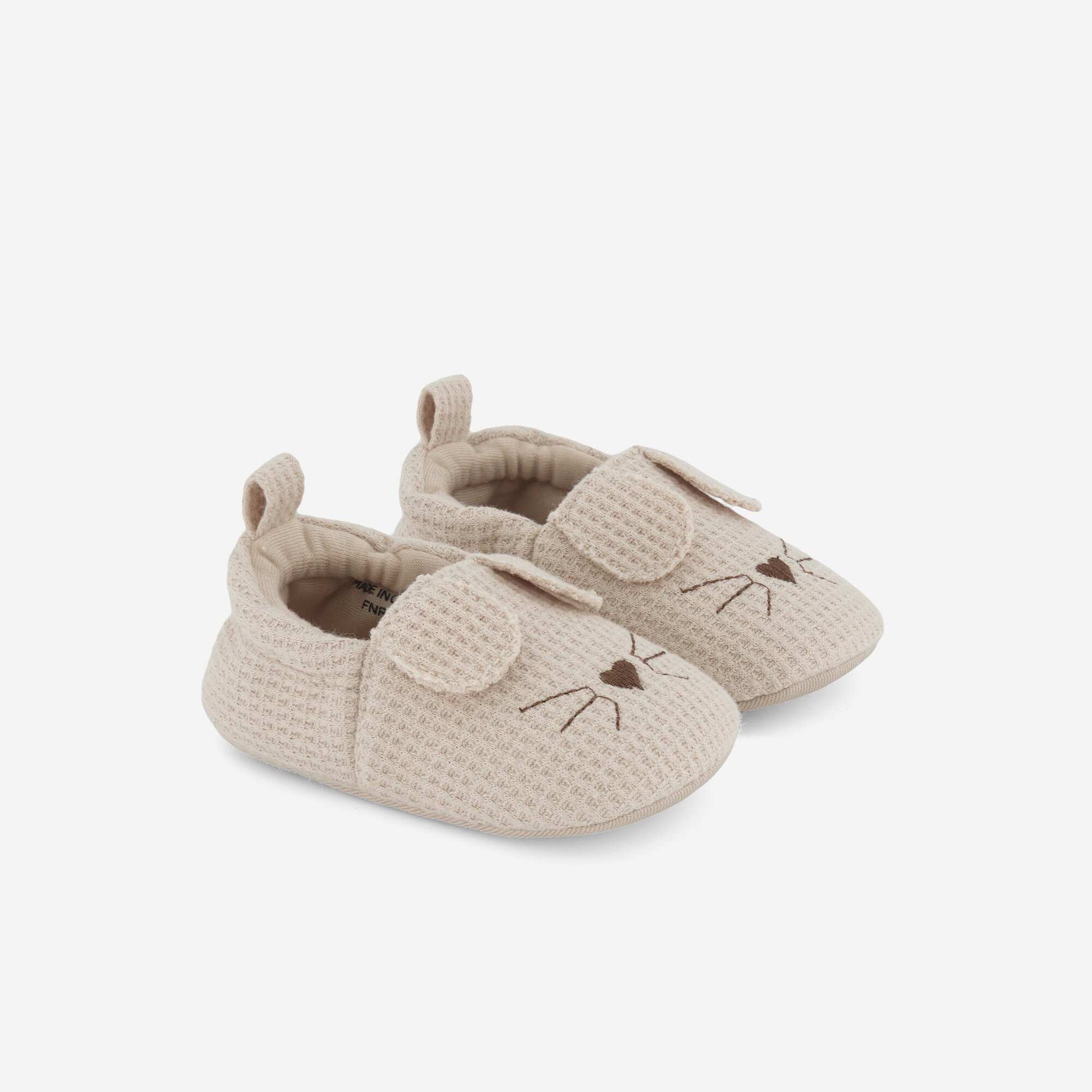 Cotton Gauze Booties with Animal Ears BEIGE